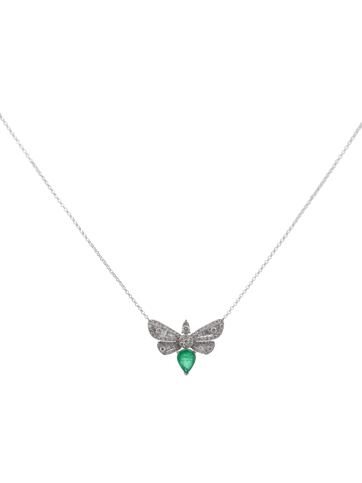 1.60ct Diamond Emerald 18K Gold Dragon Fly Necklace