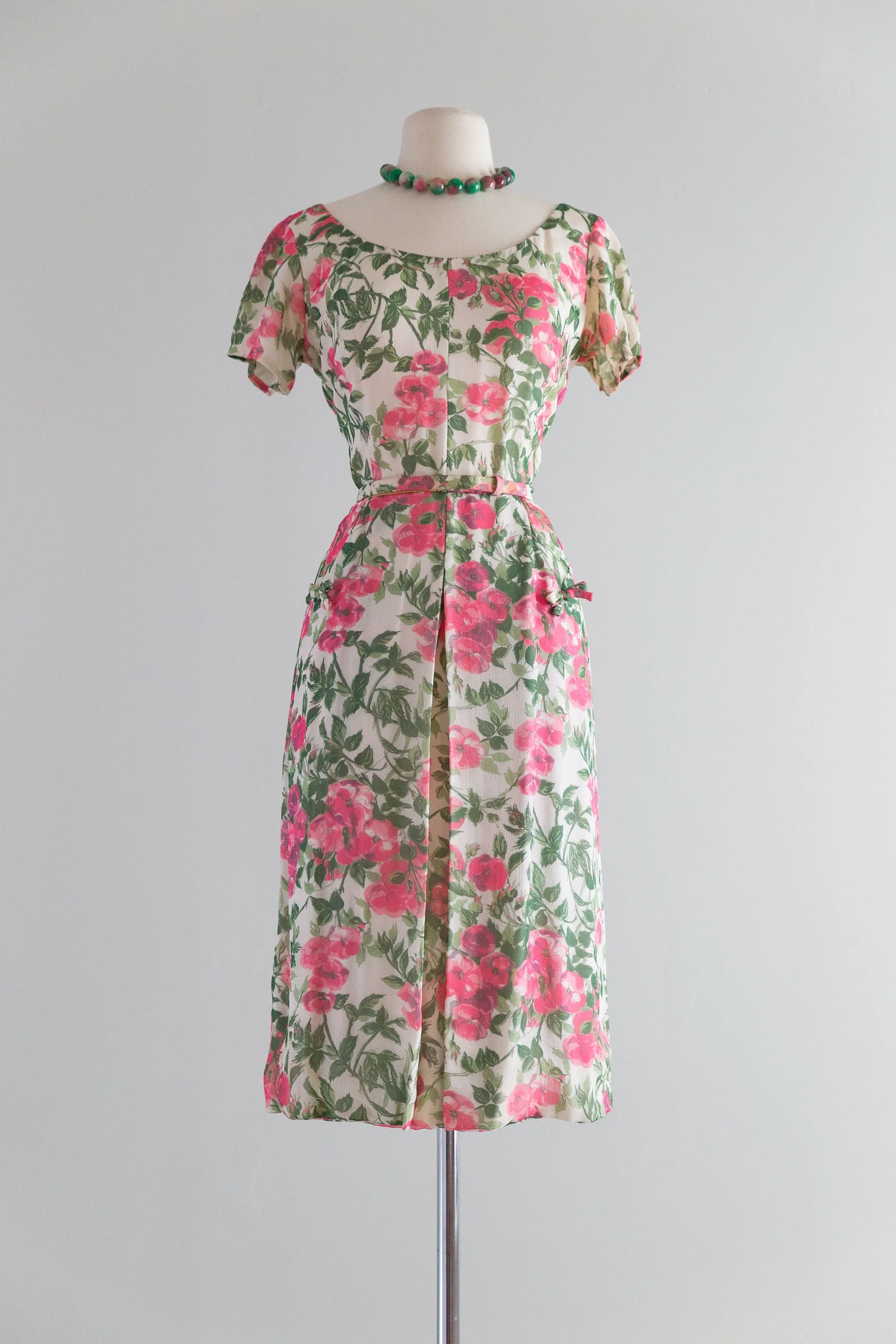 1950's Sophie Gimbel Silk Floral Print Wiggle Dress / Waist 30