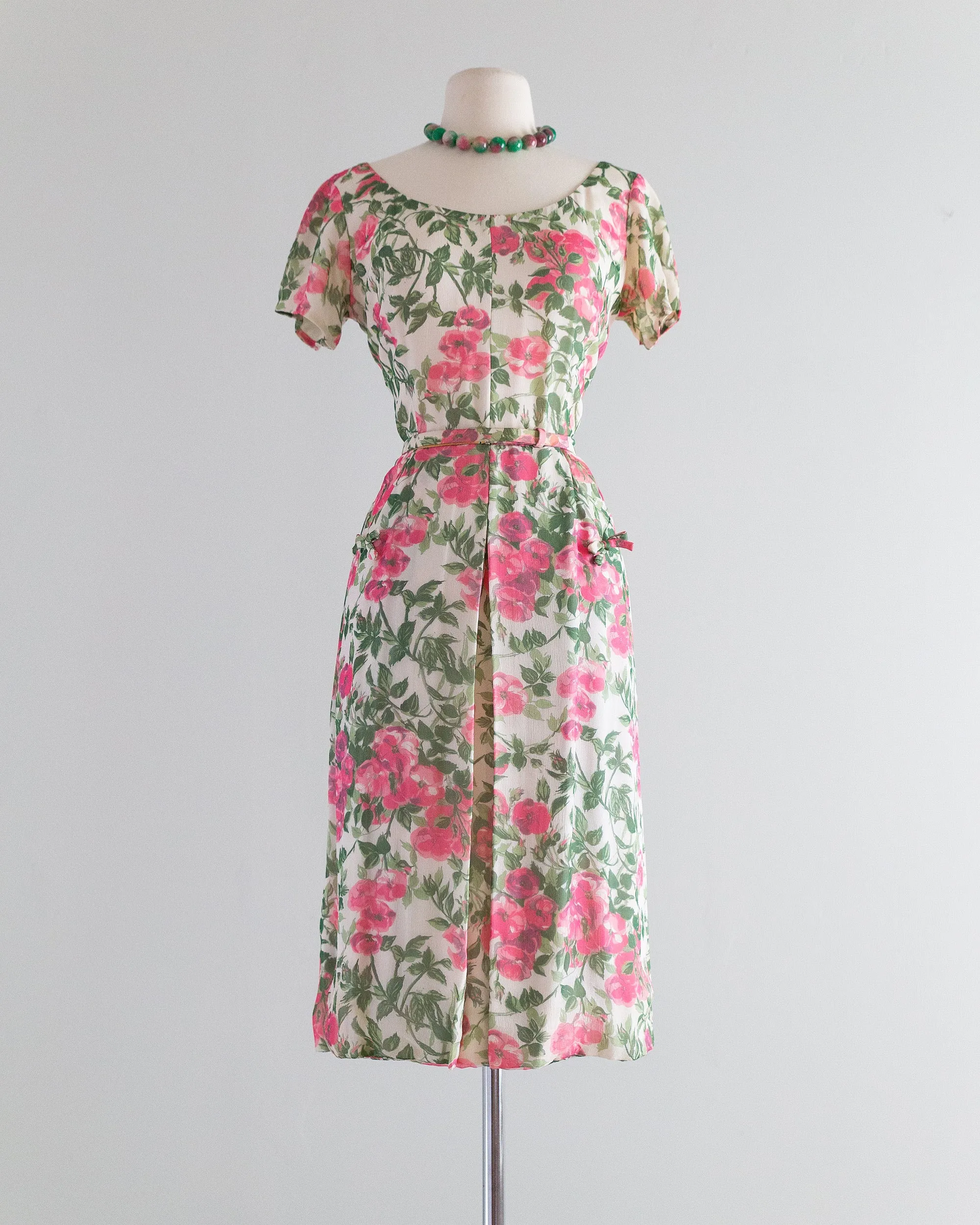 1950's Sophie Gimbel Silk Floral Print Wiggle Dress / Waist 30