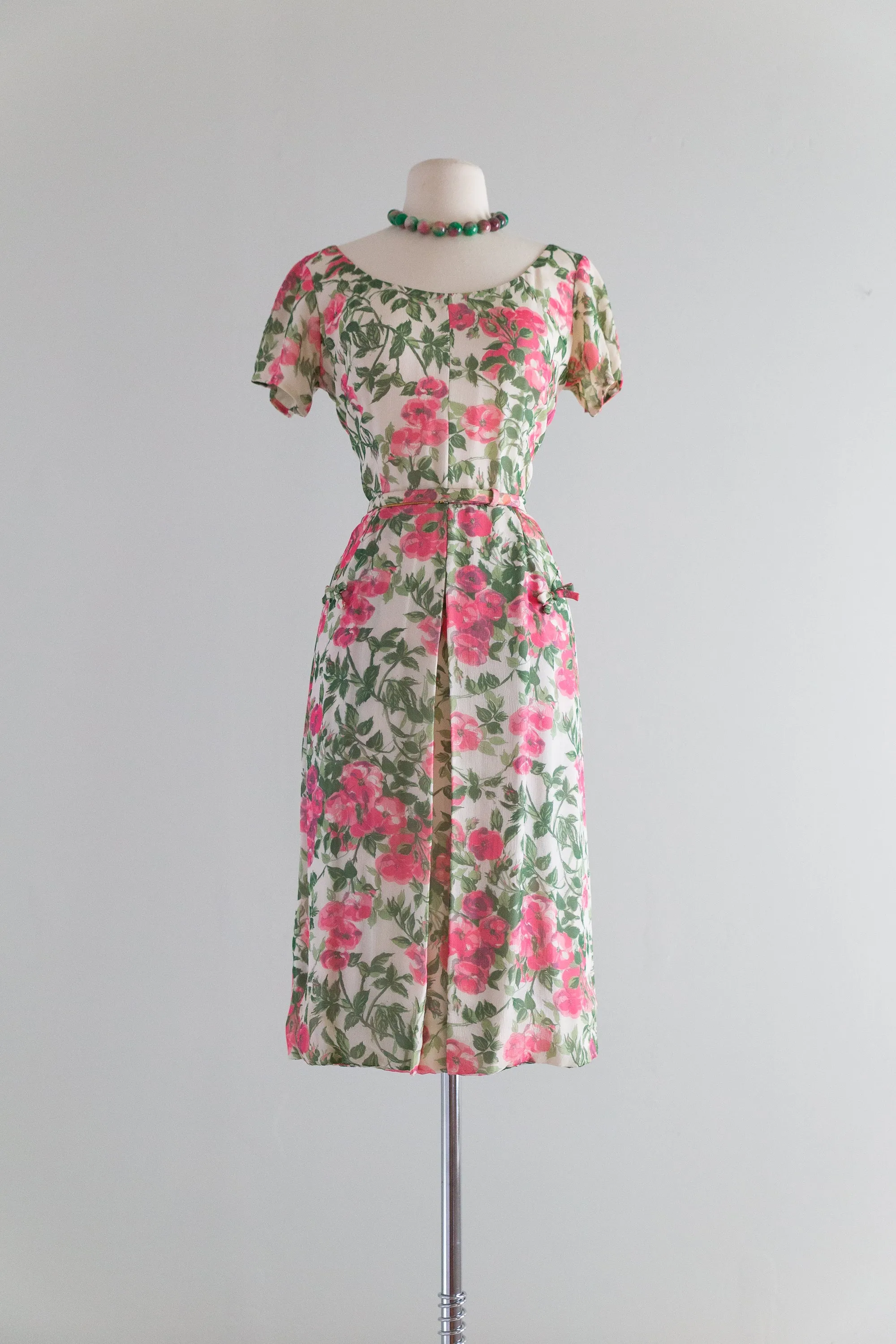 1950's Sophie Gimbel Silk Floral Print Wiggle Dress / Waist 30