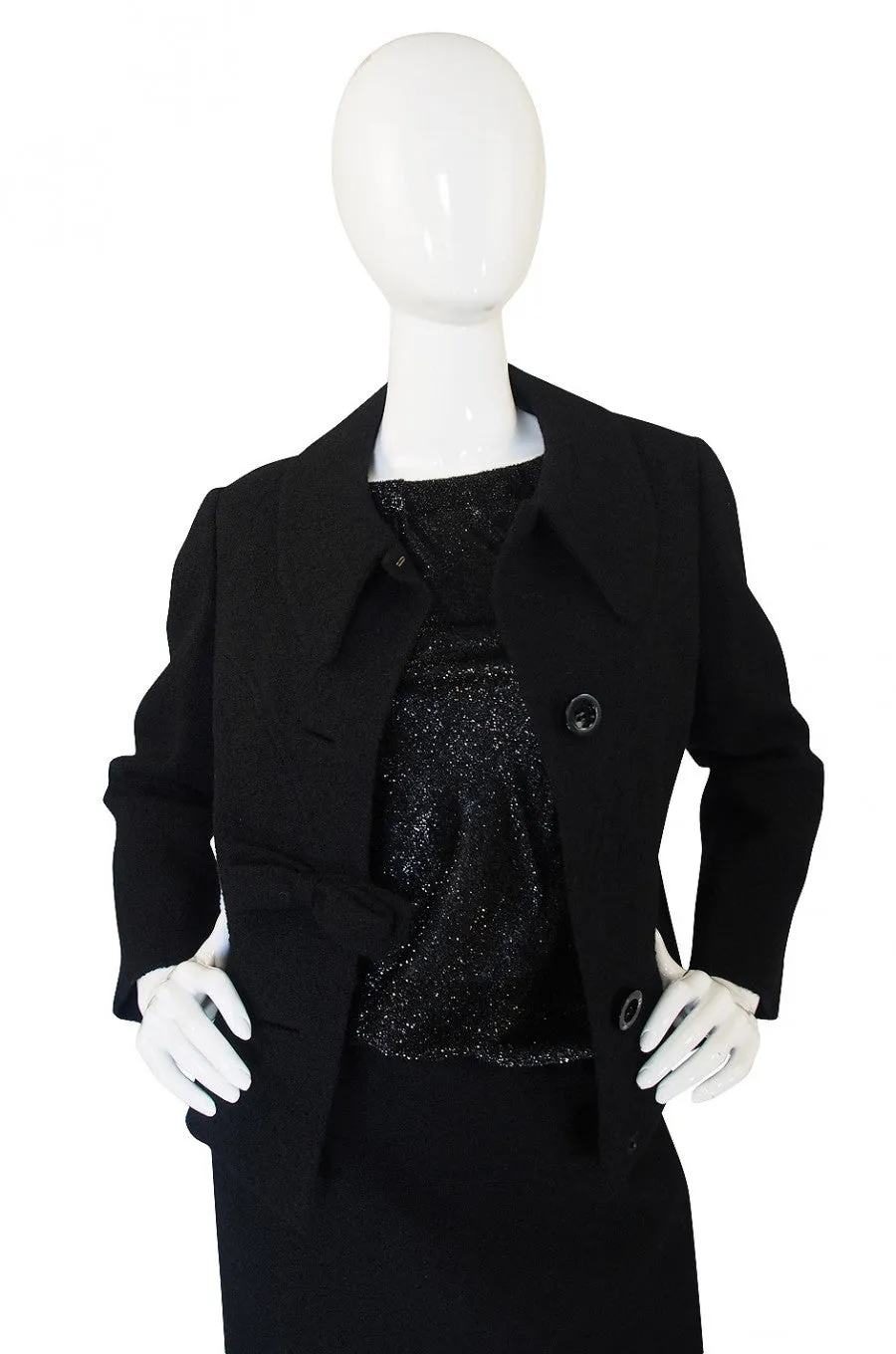 1960s Black Boucle Suit & Eyelash Shell