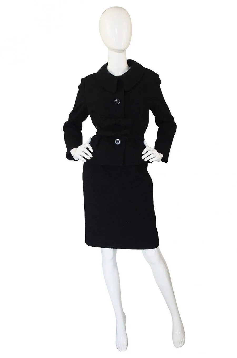 1960s Black Boucle Suit & Eyelash Shell