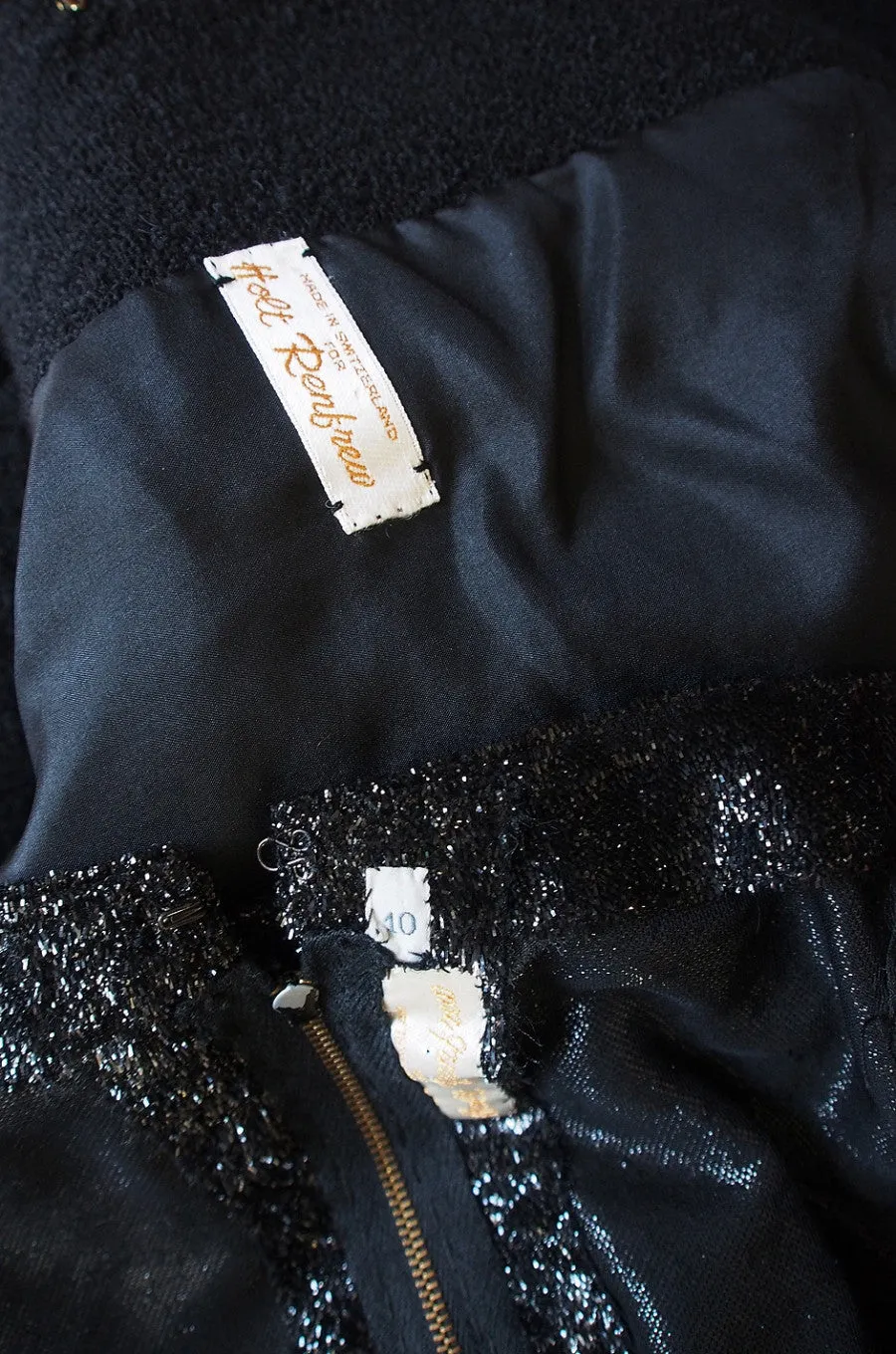 1960s Black Boucle Suit & Eyelash Shell