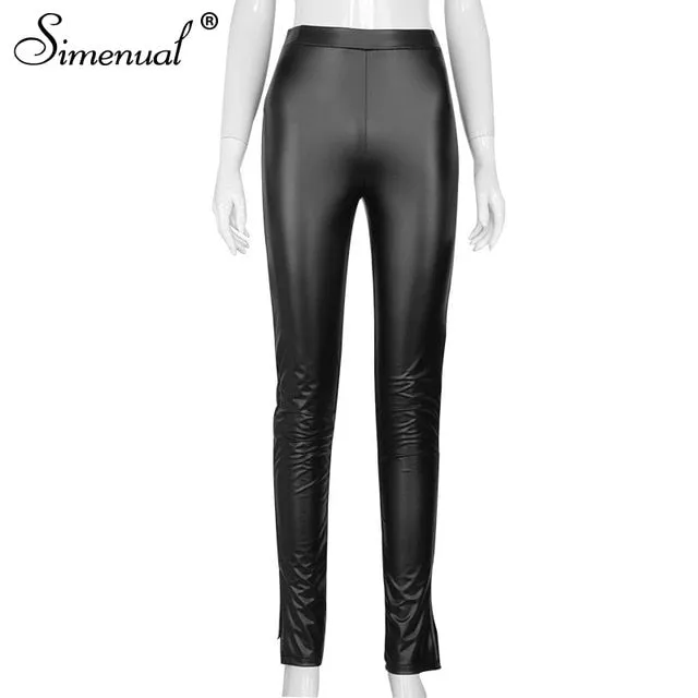 2021 Faux Leather Women Pencil Pants Skinny High Waist Tight Trouser Sizes S - L