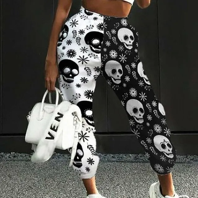 2021 New!!! Women's Skull Pattern Print Harajuku Sport Trouser Casual Streetwear Sweatpants Size 3XL