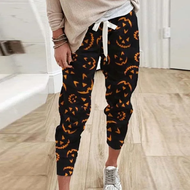 2021 New!!! Women's Skull Pattern Print Harajuku Sport Trouser Casual Streetwear Sweatpants Size 3XL