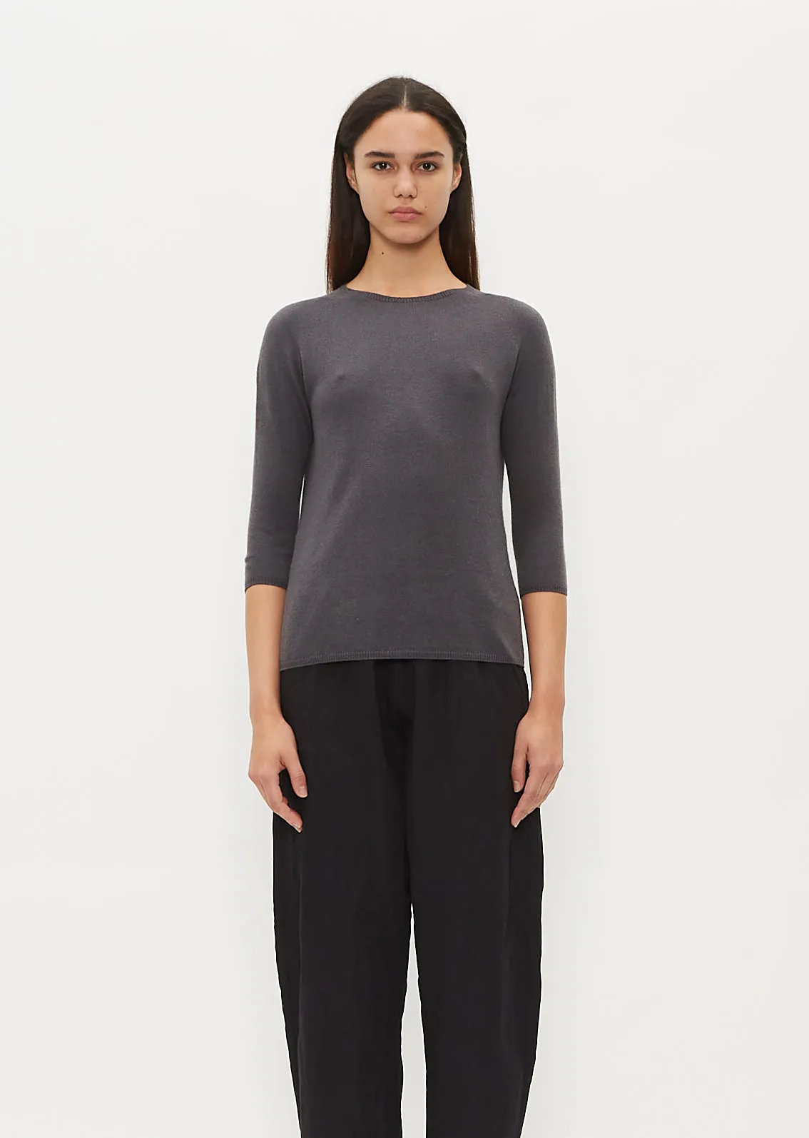 3/4 Sleeve Cashmere T-Shirt — Dark Grey