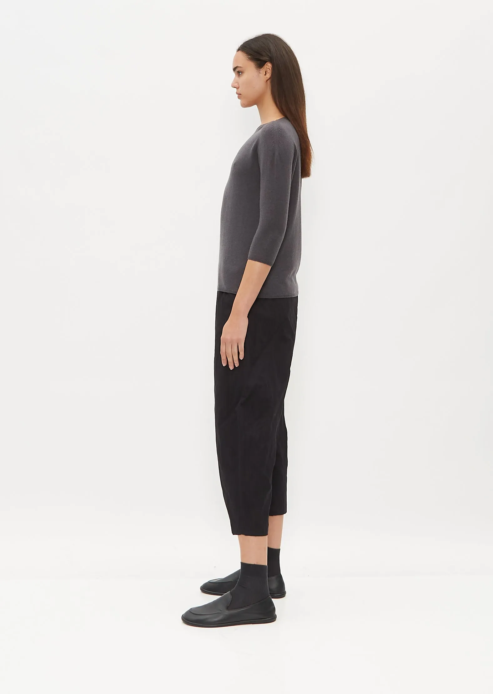 3/4 Sleeve Cashmere T-Shirt — Dark Grey