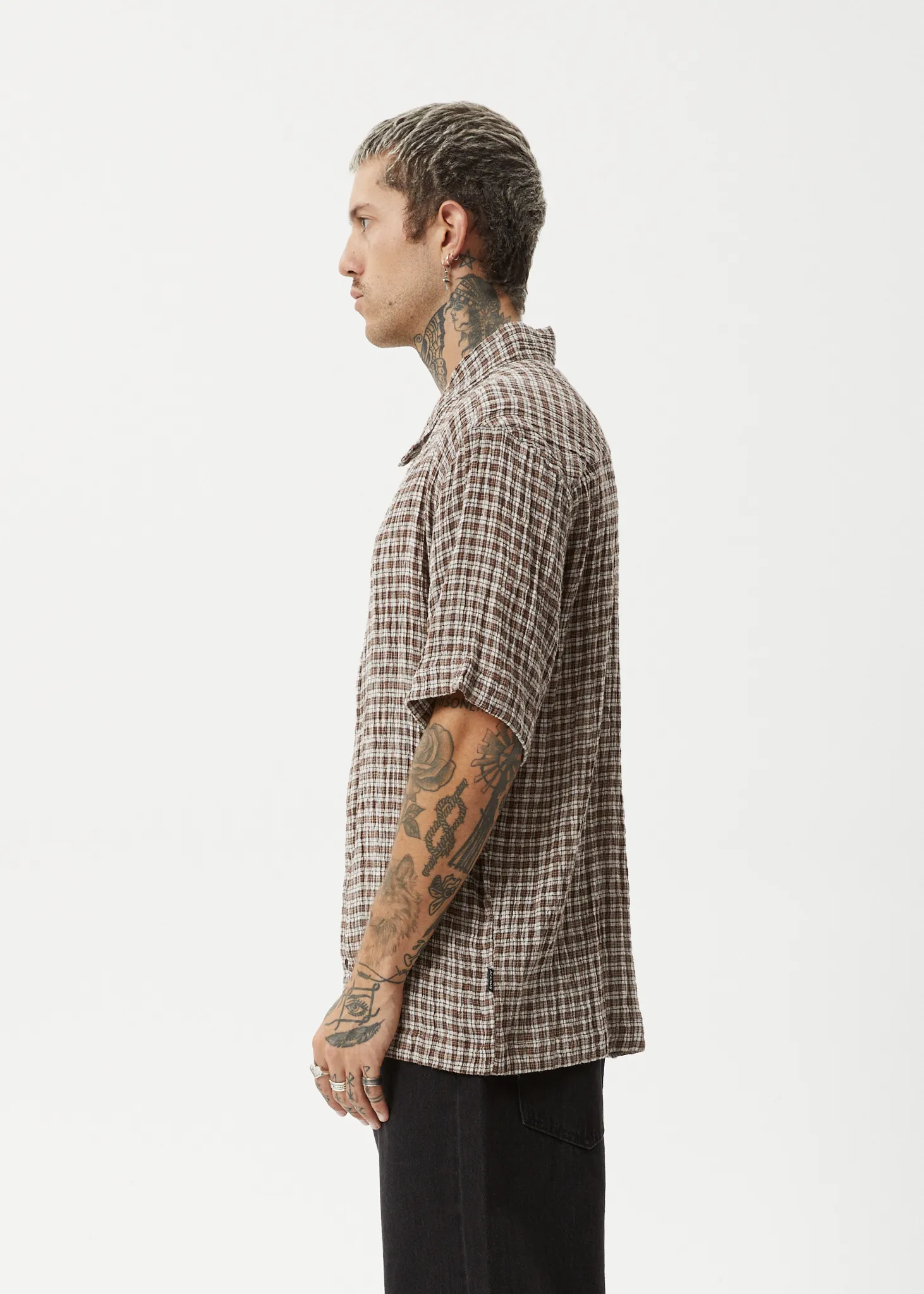 AFENDS Mens Base - Short Sleeve Shirt - Coffee Check