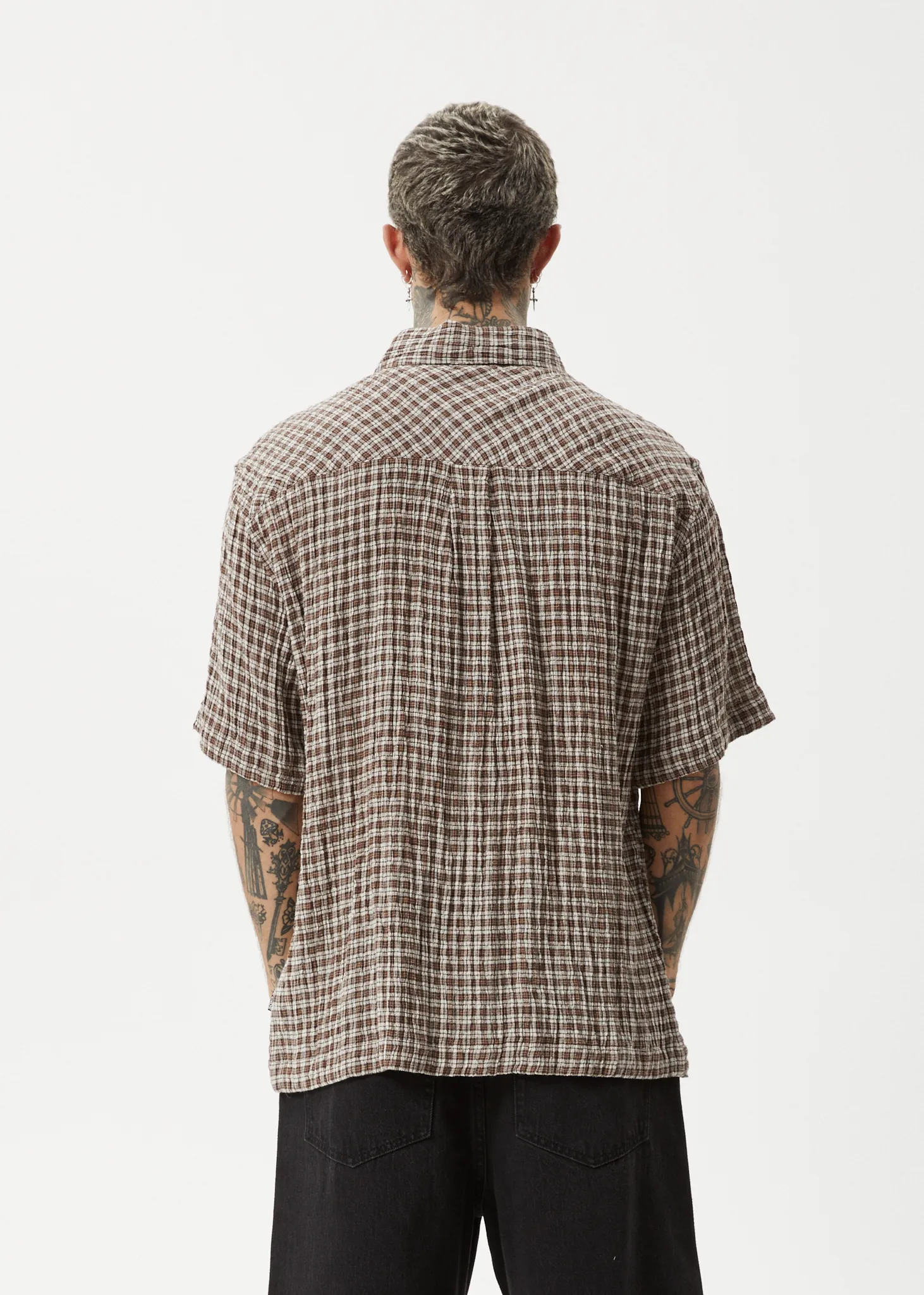 AFENDS Mens Base - Short Sleeve Shirt - Coffee Check