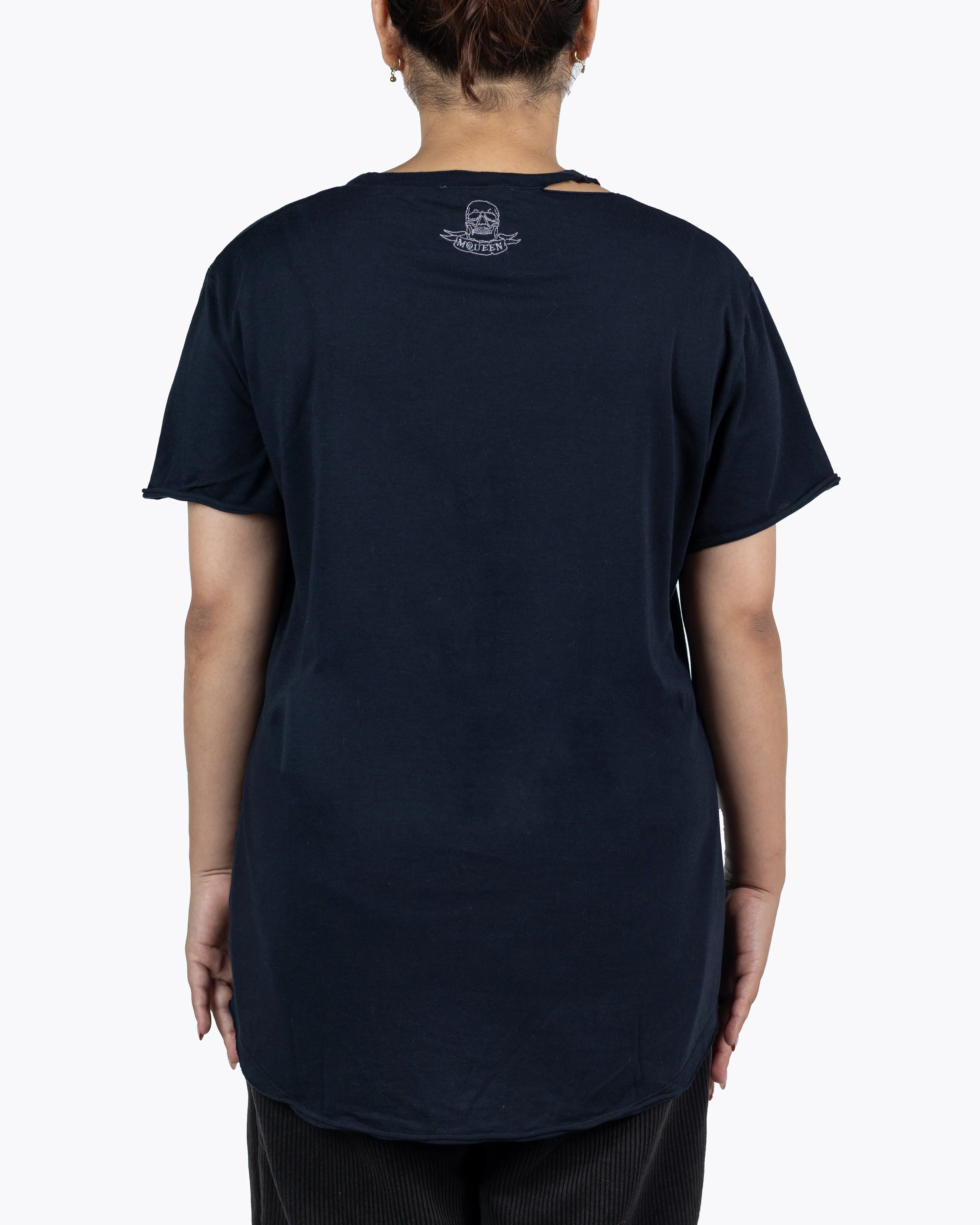 ALEXENDER MCQUEEN DISTRESSED BLACK COTTON TEE