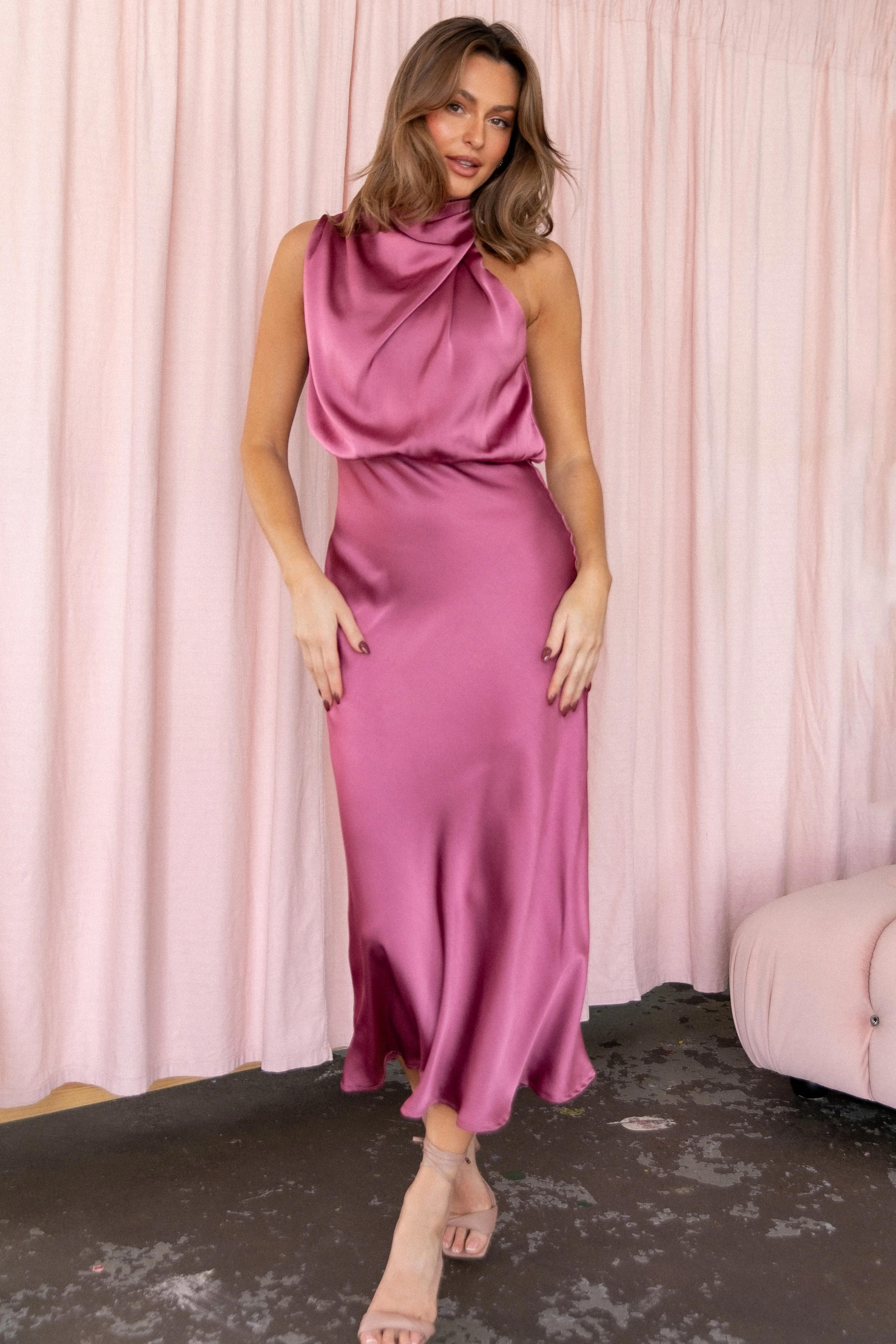 Anabelle Halter Neck Midi Dress - Dusty Rose