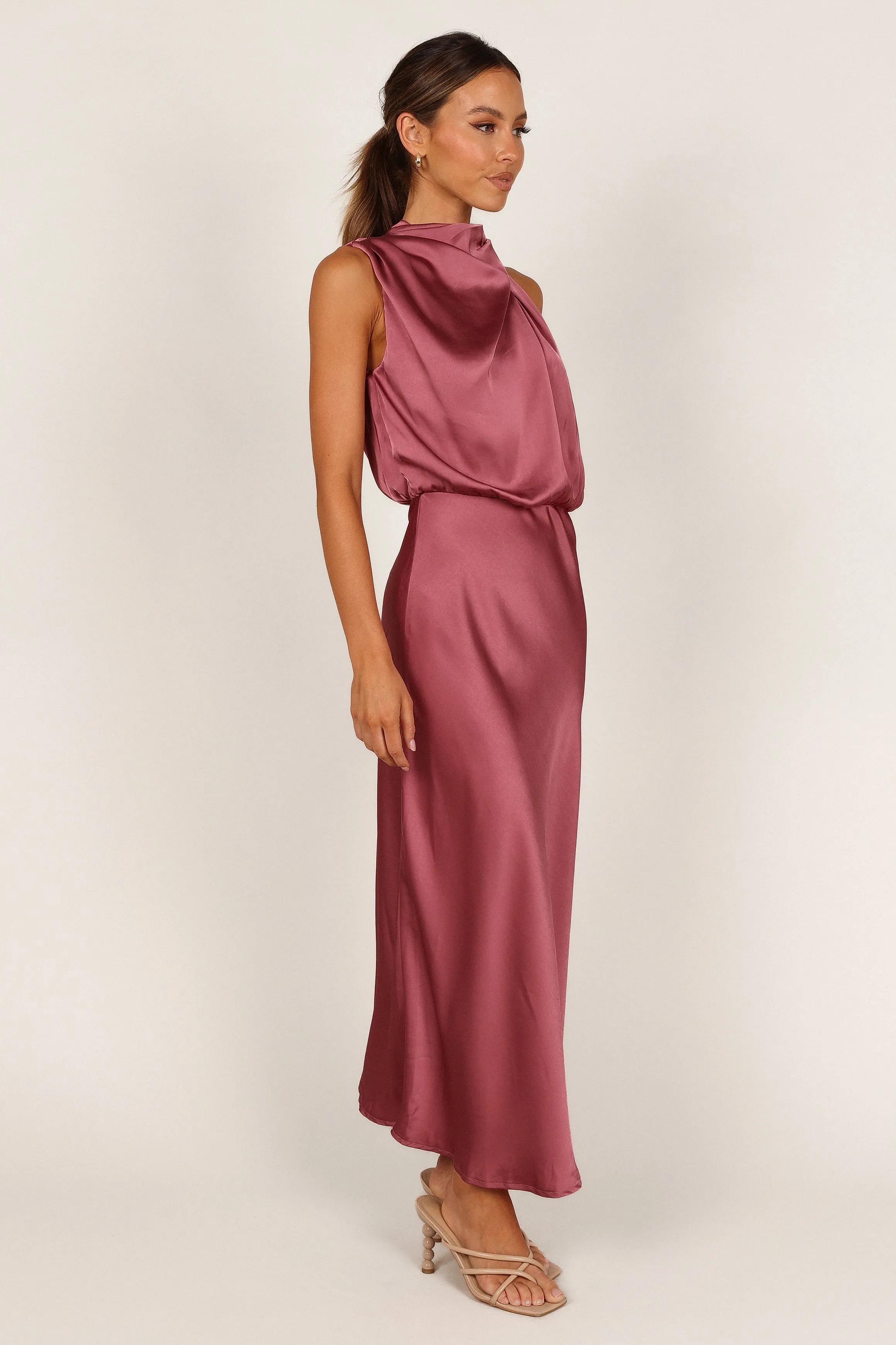 Anabelle Halter Neck Midi Dress - Dusty Rose