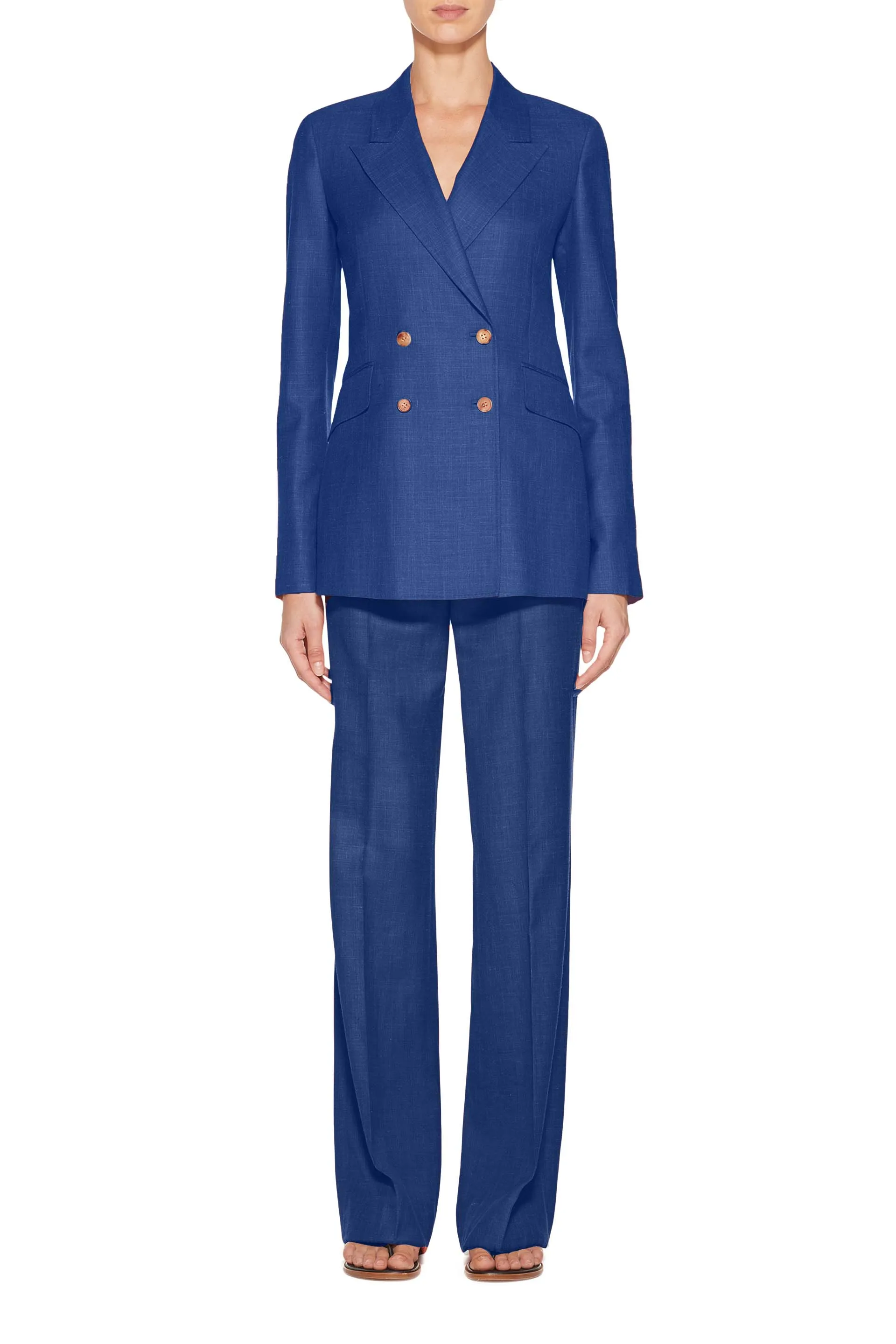 Angela Blazer in Cobalt Wool and Silk Linen