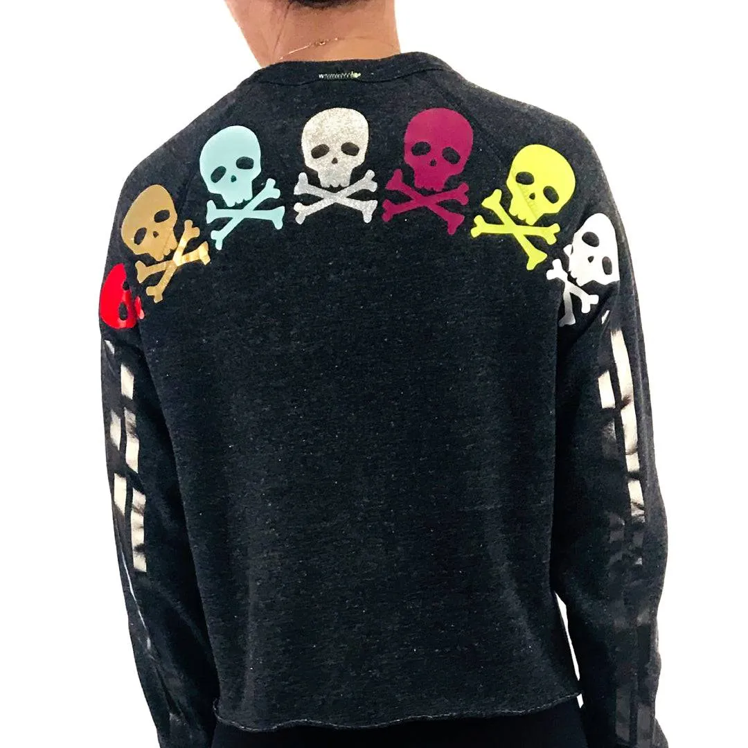 Babsie Dark Grey & Rainbow Skulls Crewneck Sweatshirt