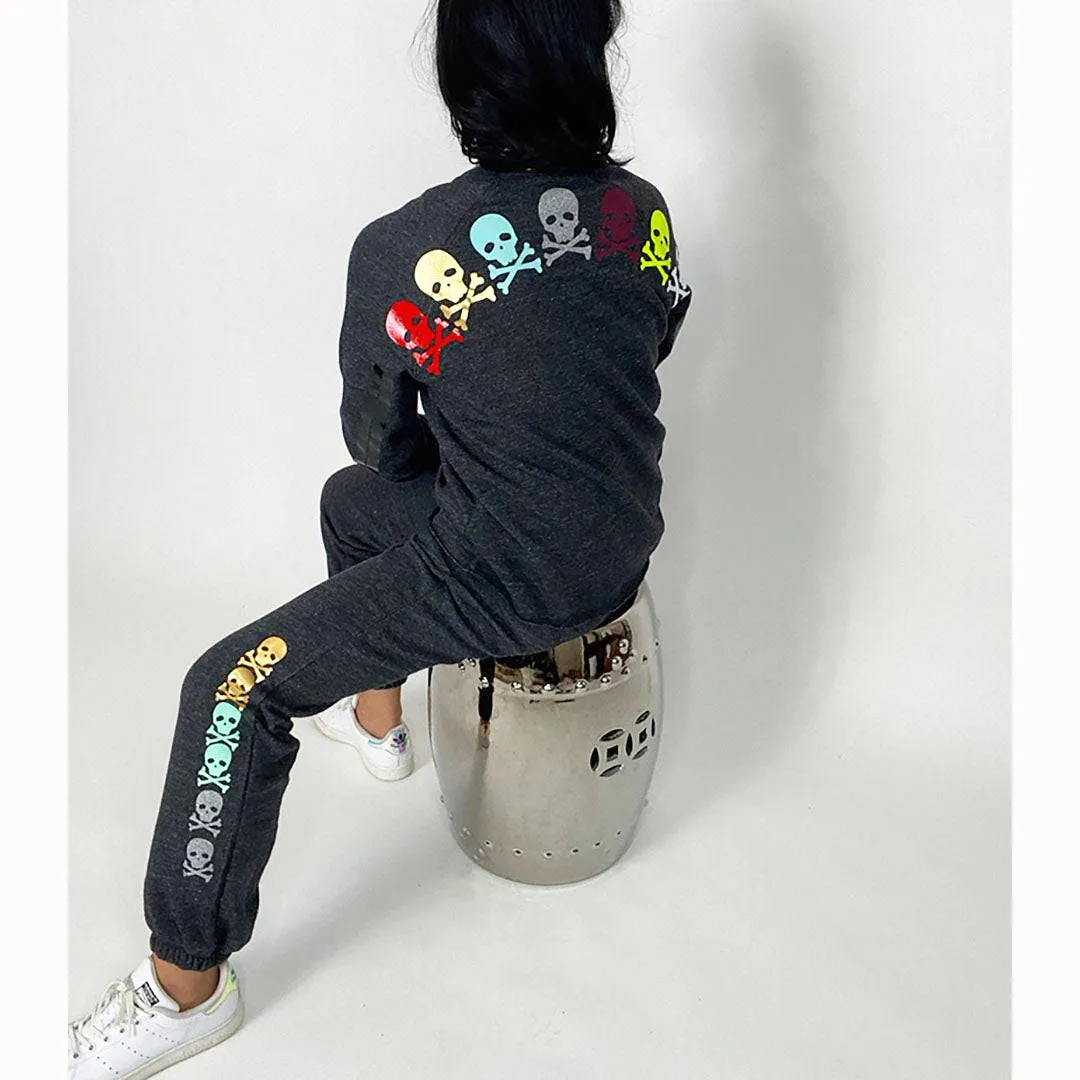 Babsie Dark Grey & Rainbow Skulls Crewneck Sweatshirt