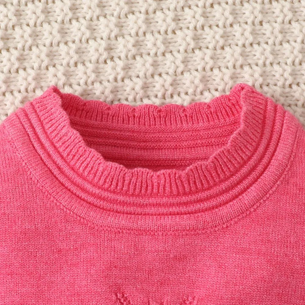 Baby Girls Winter Knitted Sweaters Solid Pink Baby Clothes Wholesale Bulk