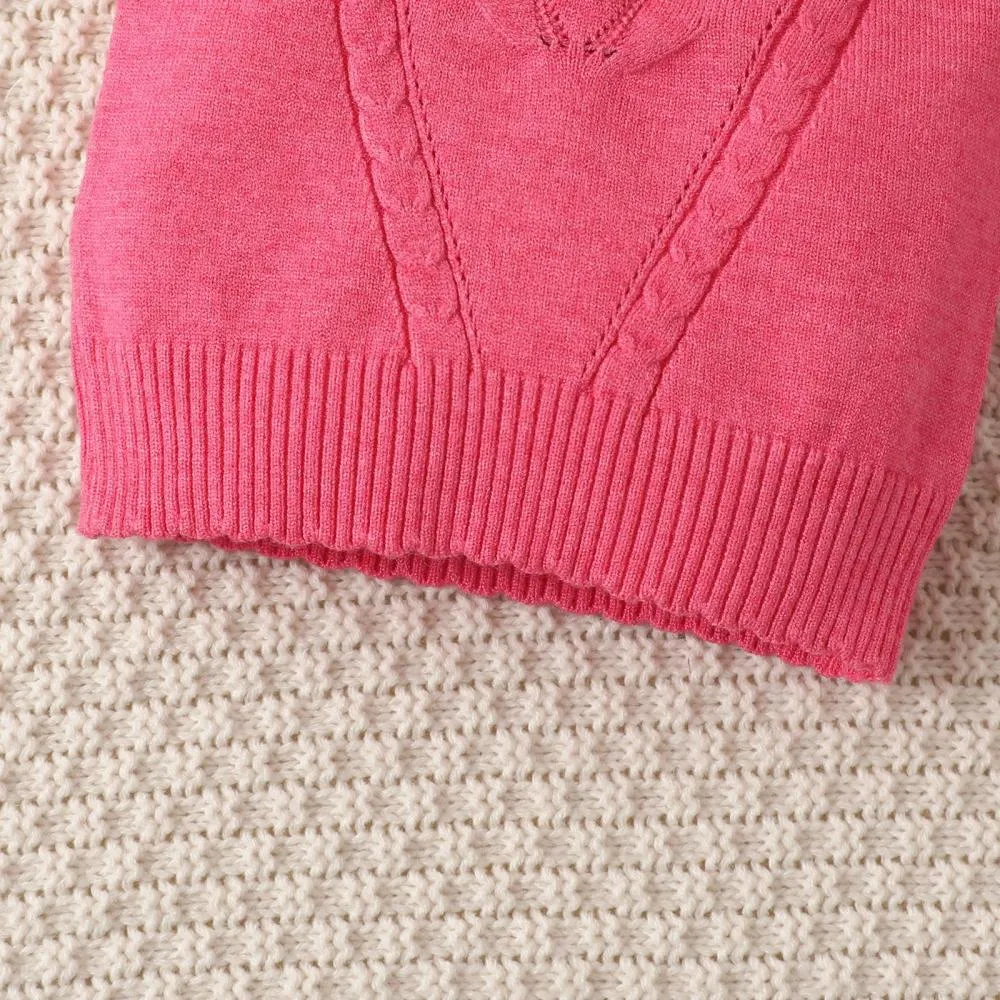 Baby Girls Winter Knitted Sweaters Solid Pink Baby Clothes Wholesale Bulk