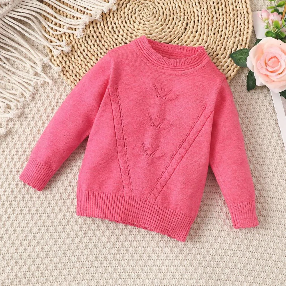 Baby Girls Winter Knitted Sweaters Solid Pink Baby Clothes Wholesale Bulk