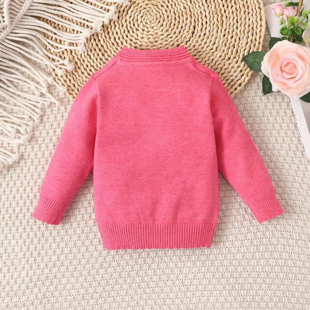 Baby Girls Winter Knitted Sweaters Solid Pink Baby Clothes Wholesale Bulk