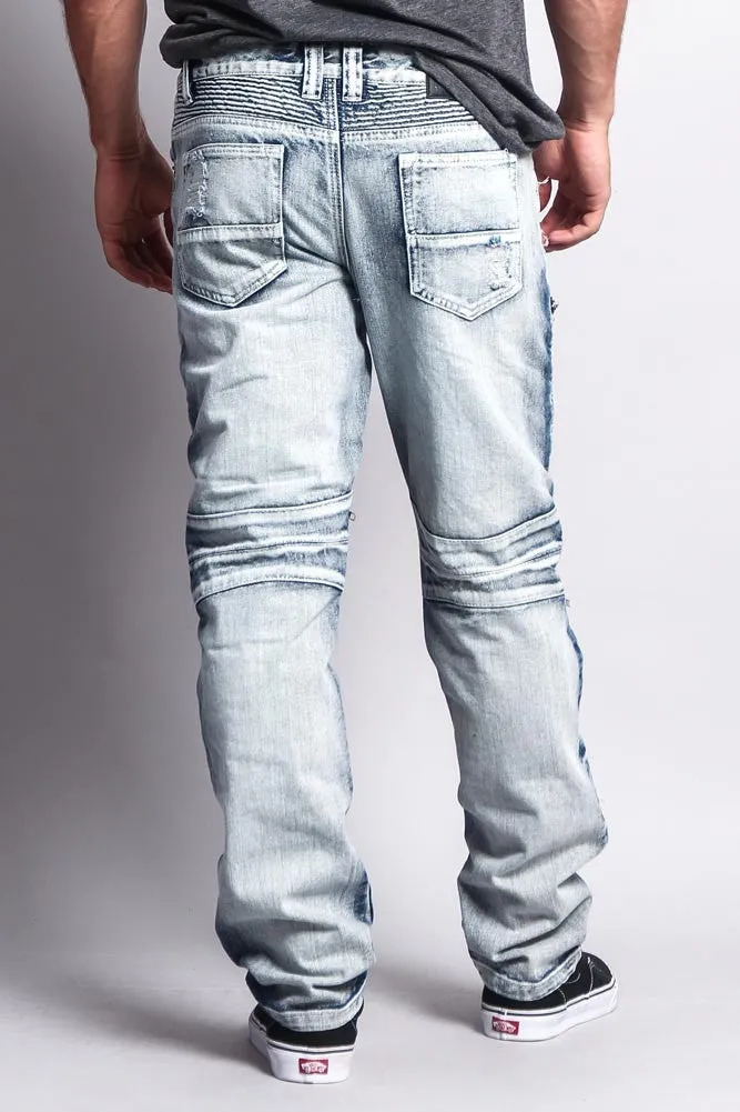 Biker Distressed Washed Slim Jeans