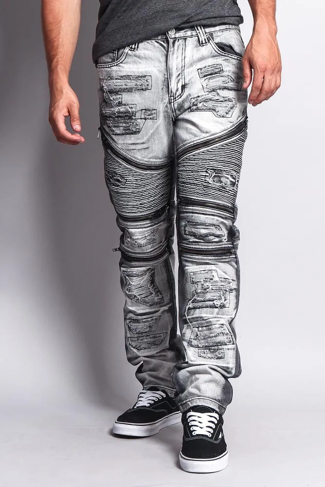 Biker Distressed Washed Slim Jeans