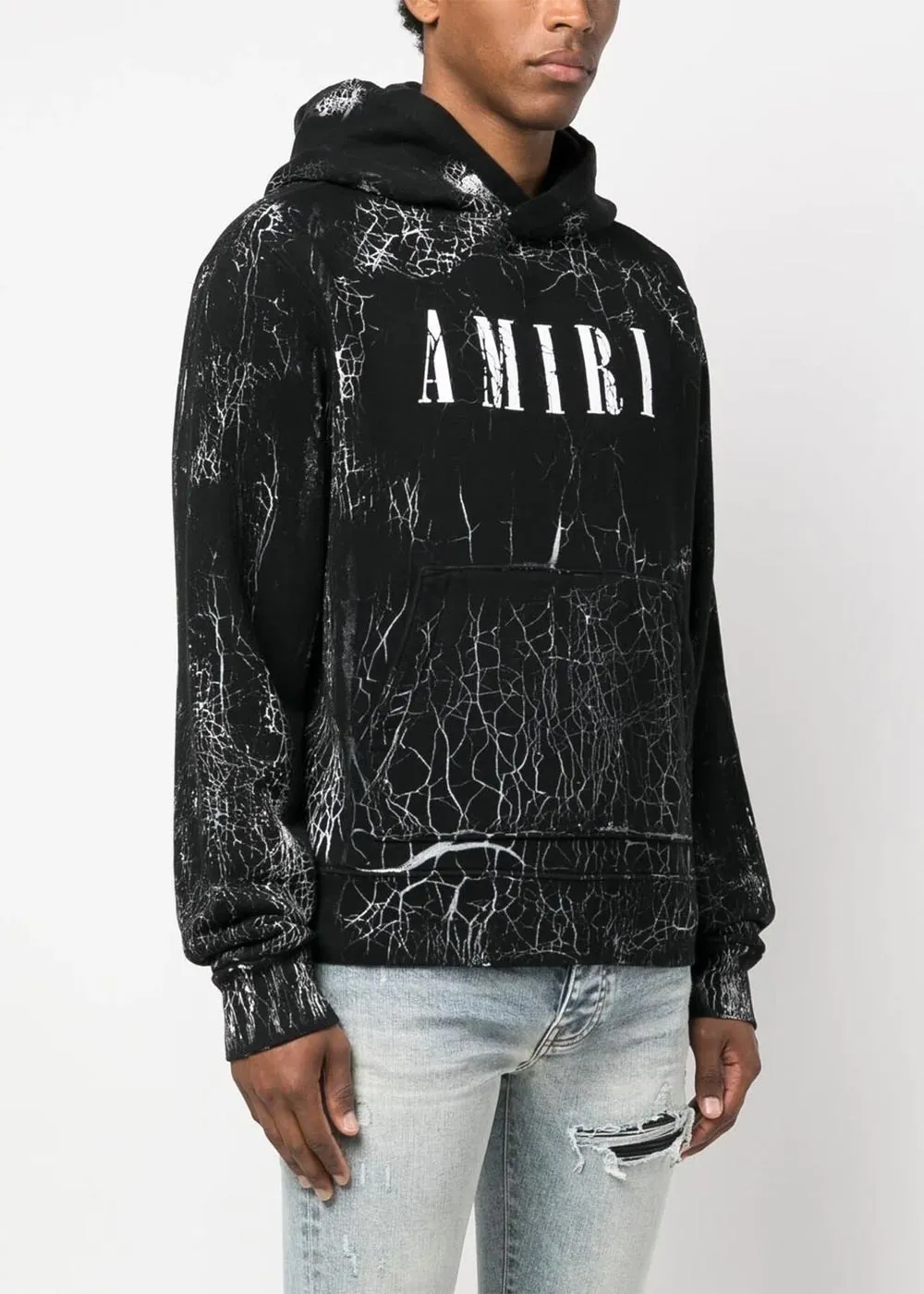 Black Cracked Dye Core Logo Hoodie