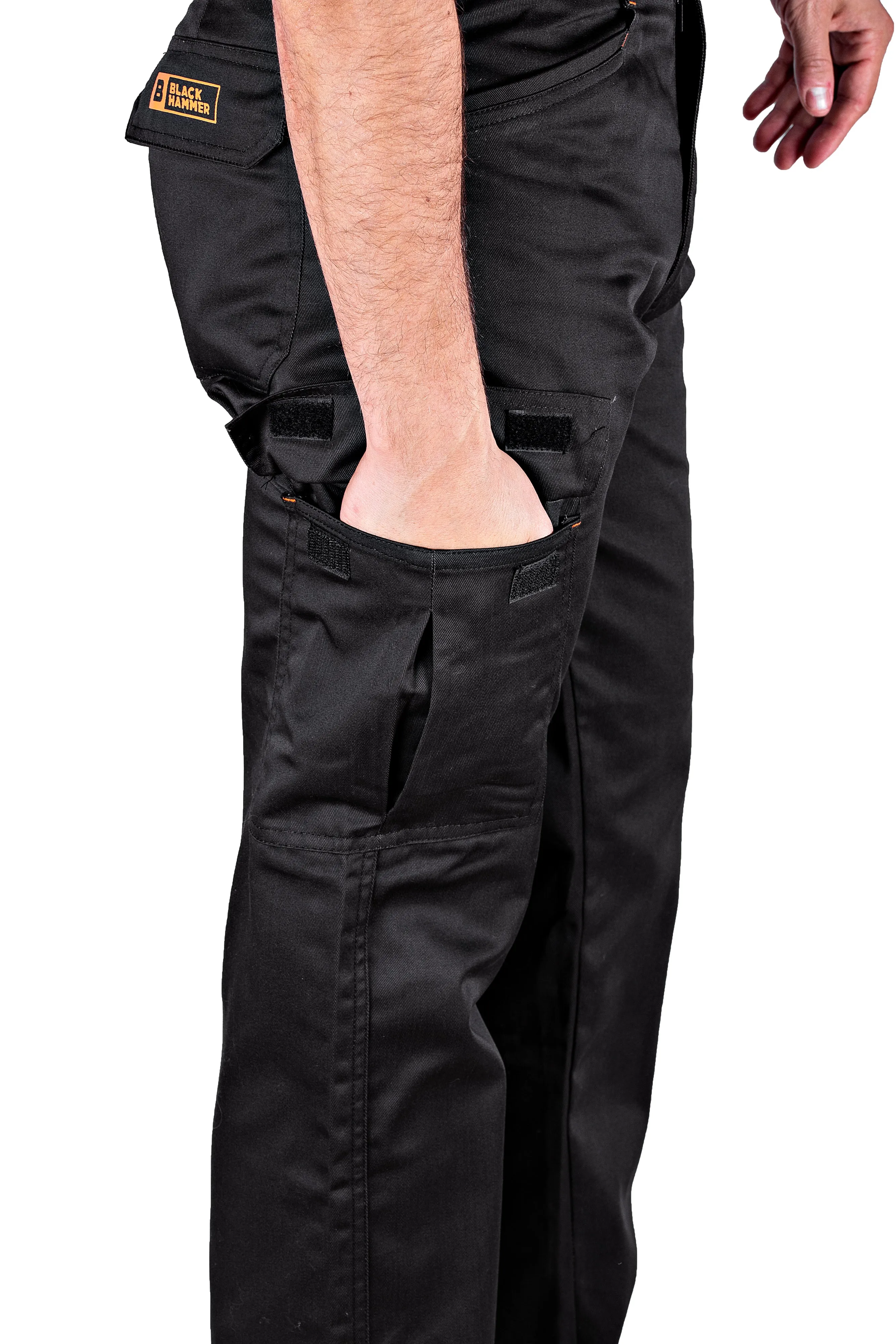 Black Hammer Mens Combat Work Trousers Cargo Pants Multi Pockets Joggers Reinforced Seams Tradesman