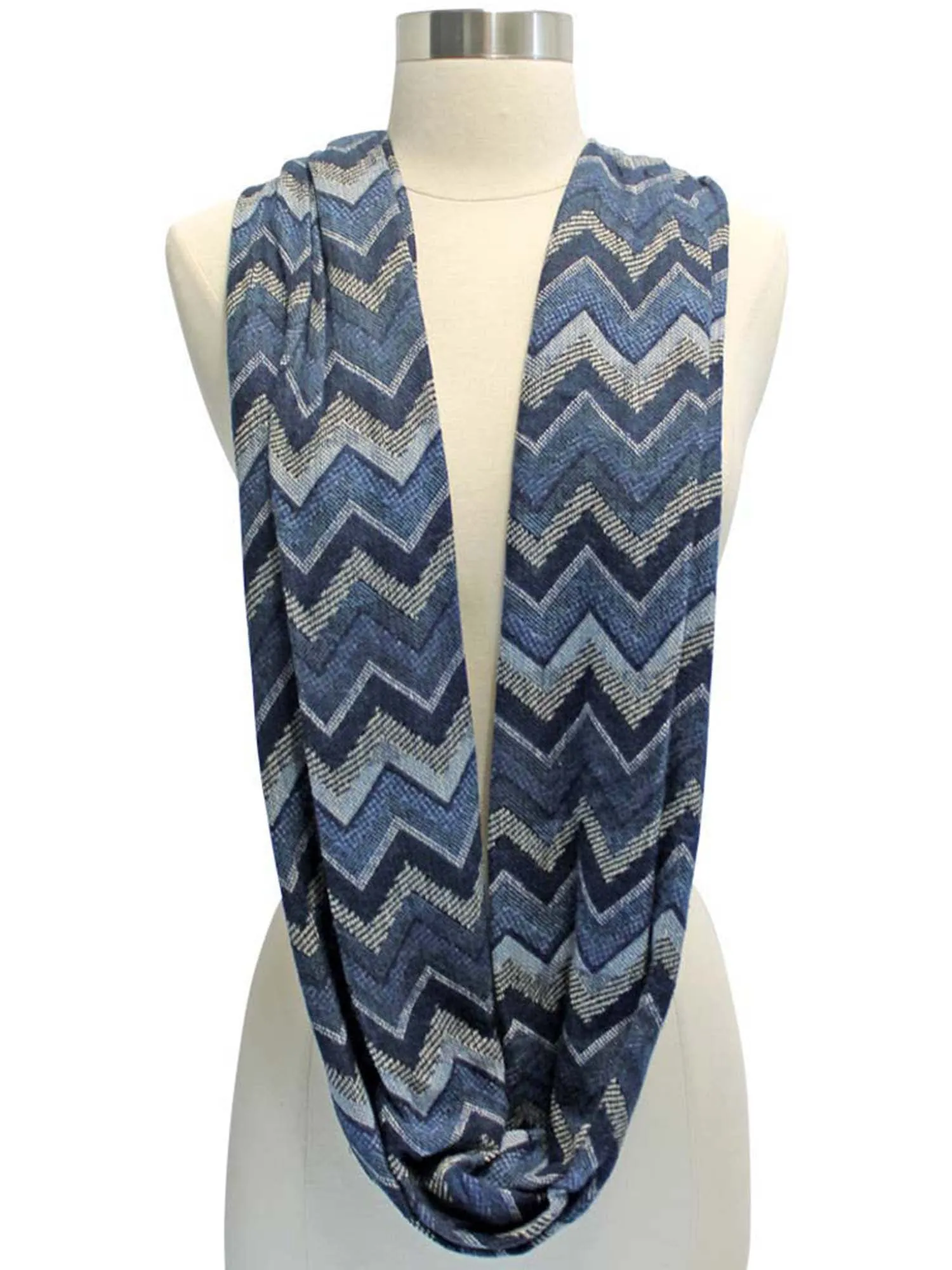 Blue Chevron Striped Infinity Scarf