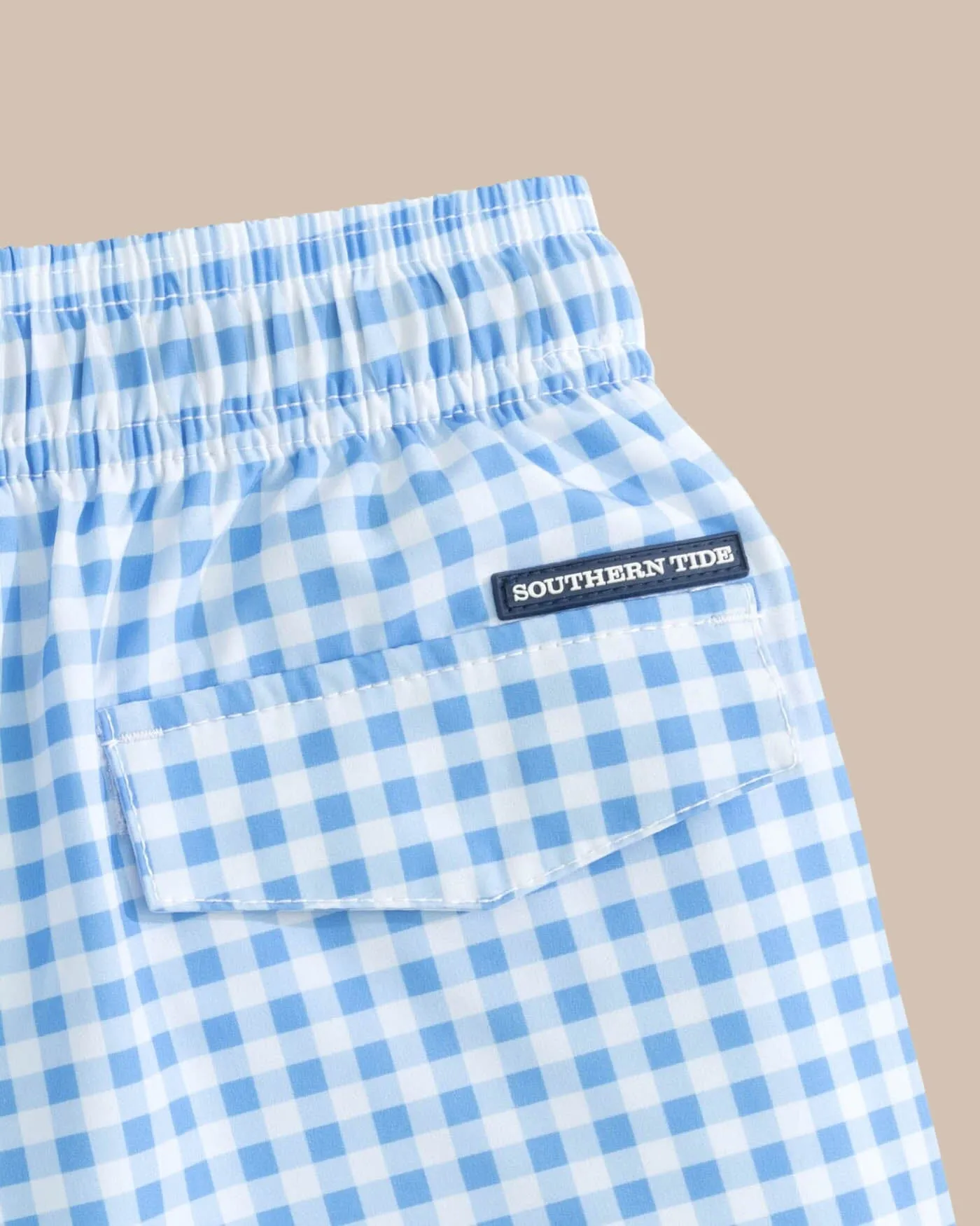 Boys Baldwin Gingham Printed Swim Trunk