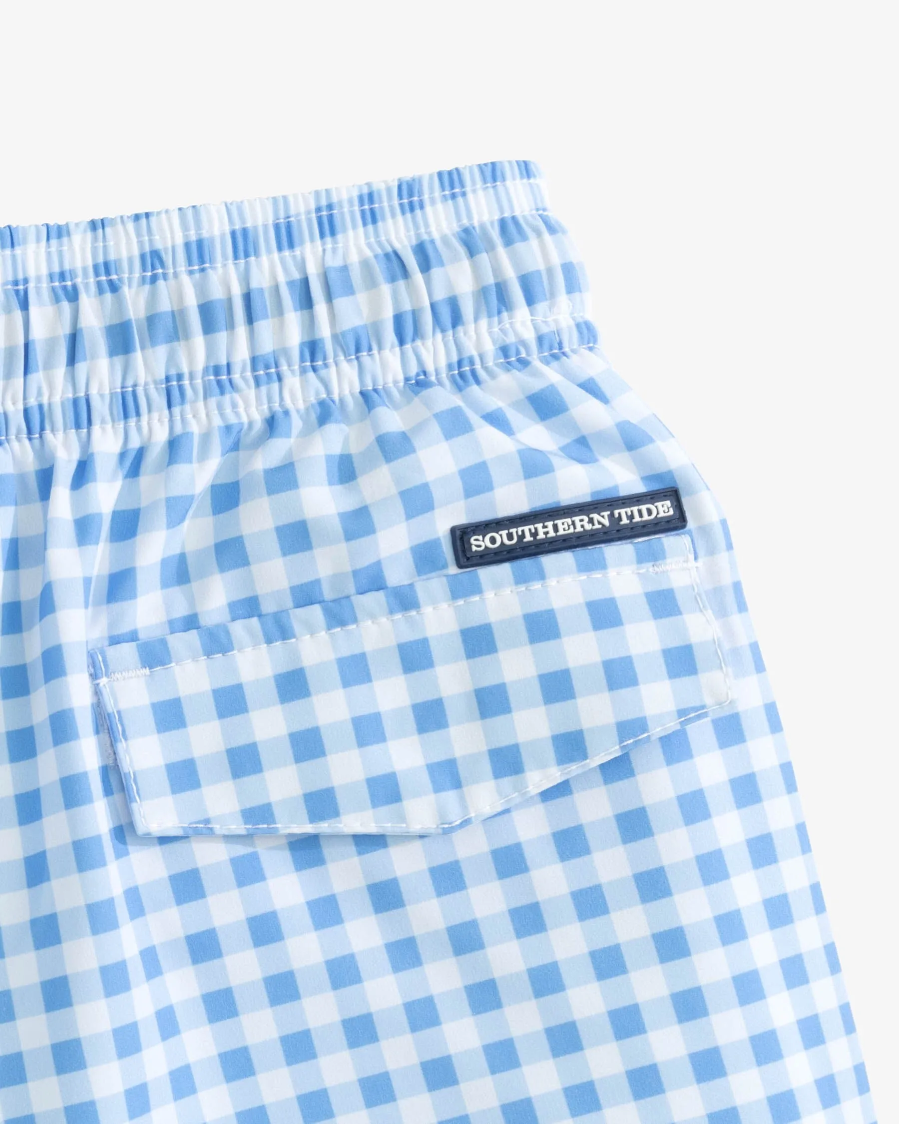 Boys Baldwin Gingham Printed Swim Trunk