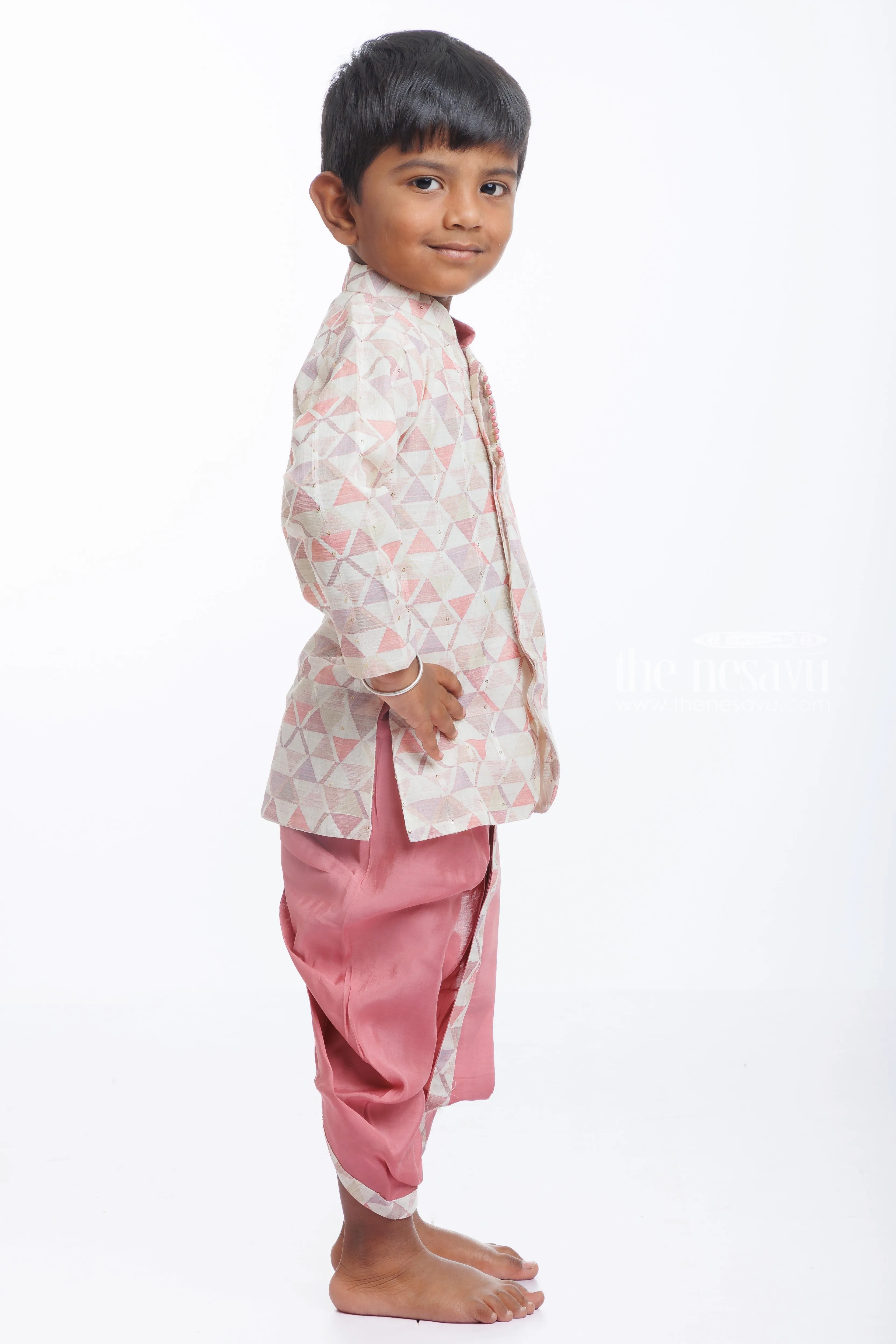 Boys Geometric Print Kurta with Dhoti Set for Festive Occasions