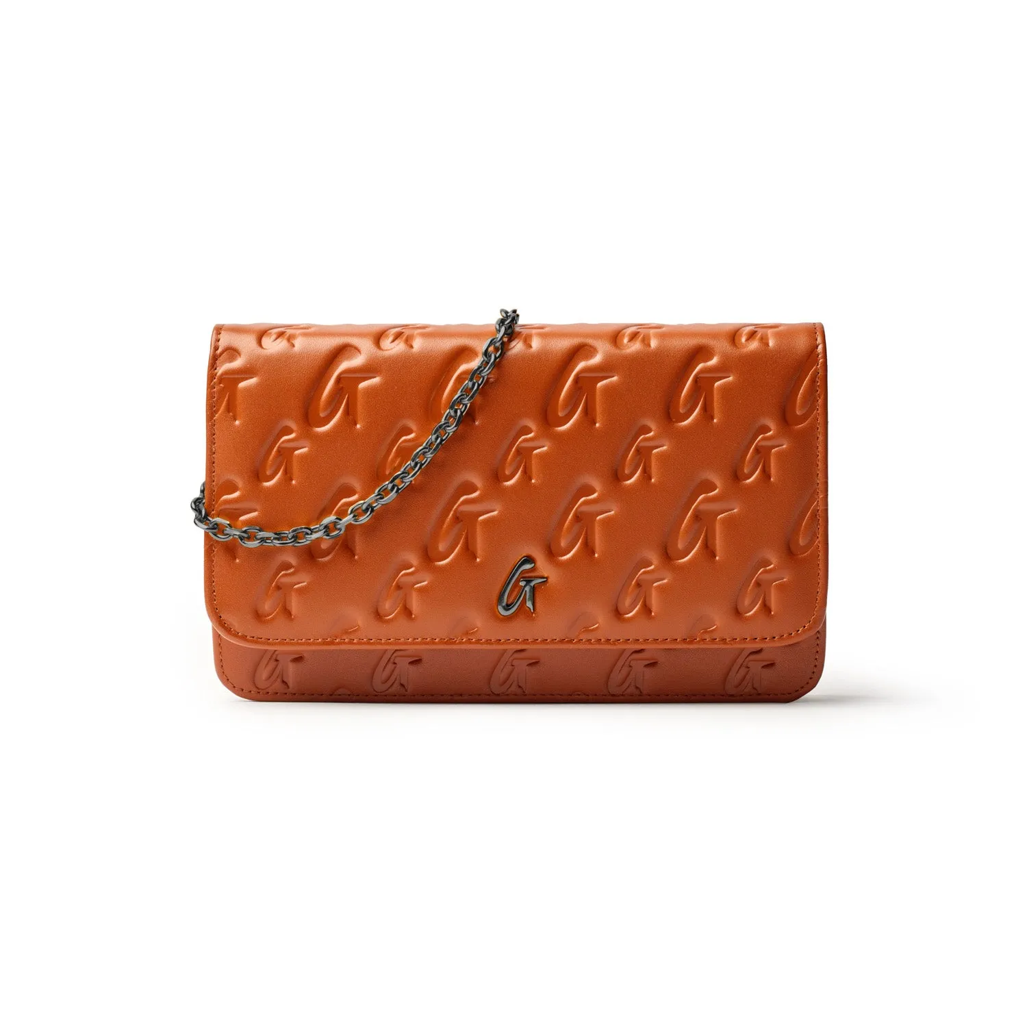 BROWN MONOGRAM WALLET ON CHAIN-GUNMETAL