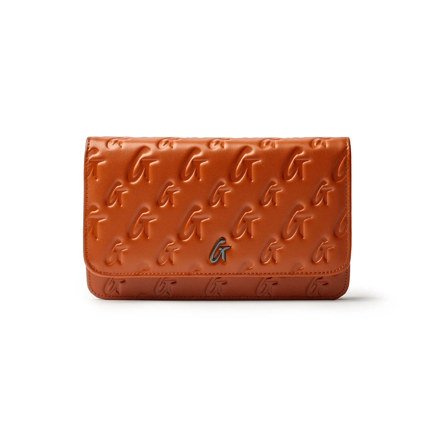 BROWN MONOGRAM WALLET ON CHAIN-GUNMETAL