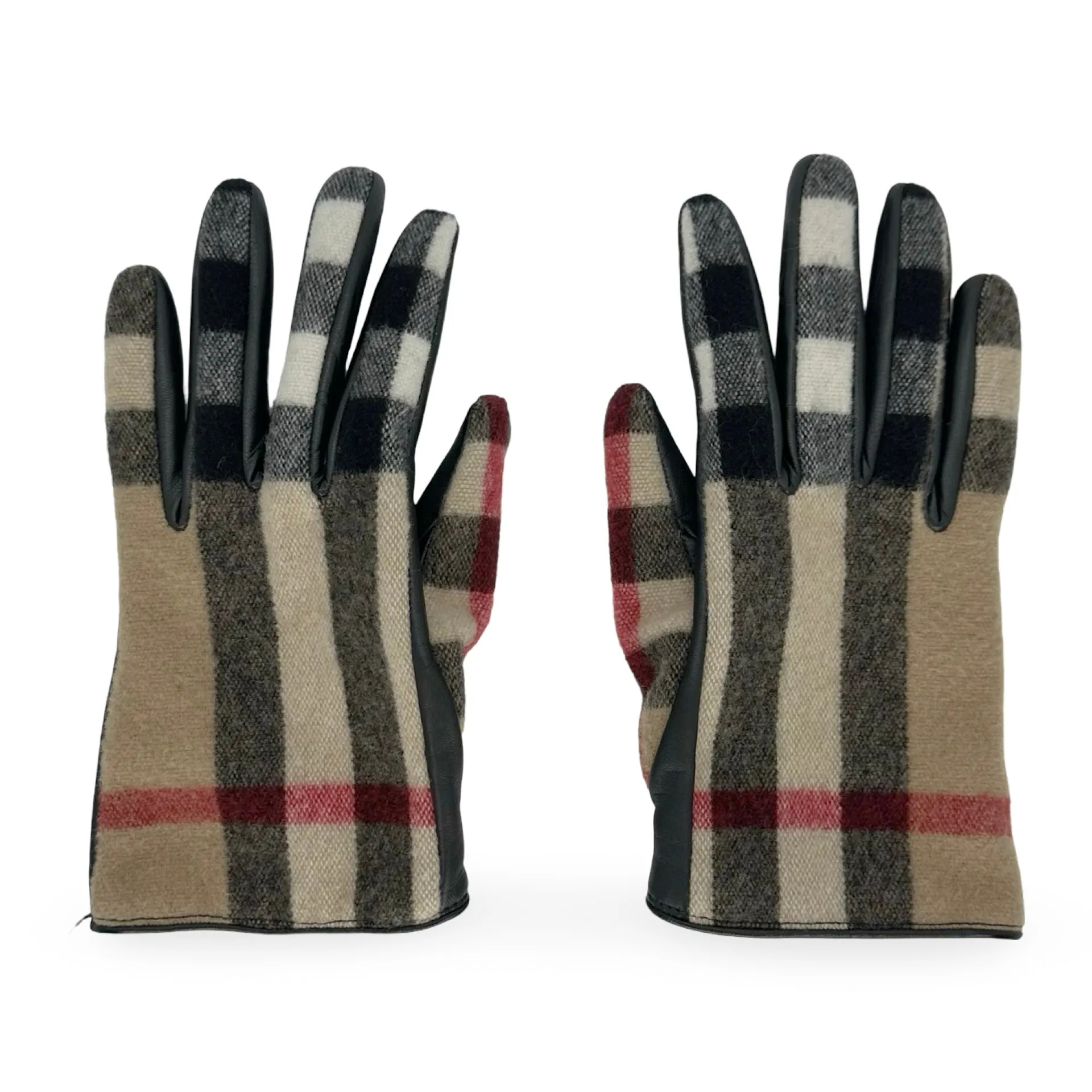 BURBERRY: Exaggerated Check Wool Gloves