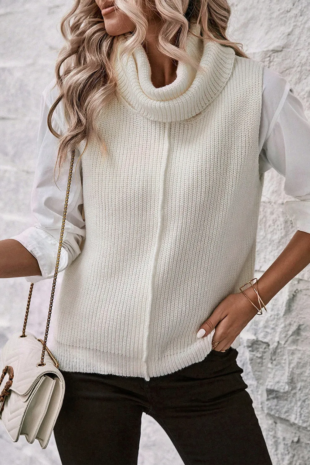 Central Seam Cowl Neck Sweater Vest