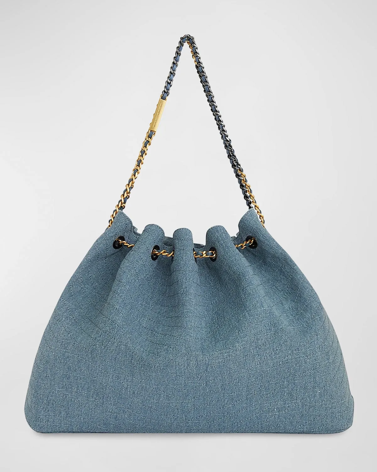 Chain Drawstring Denim Tote Bag