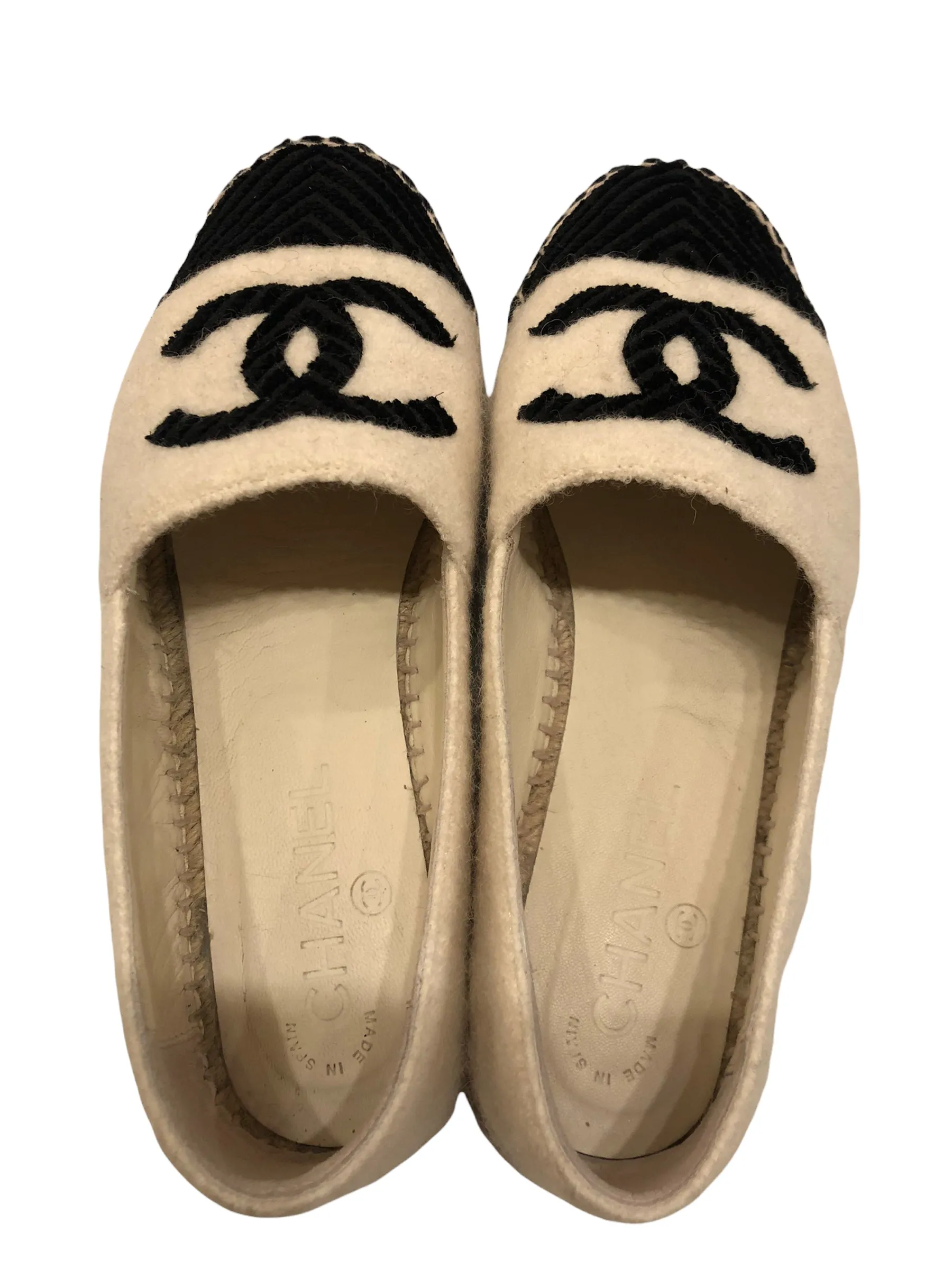 Chanel Black and White Wool Espadrilles - UK 4