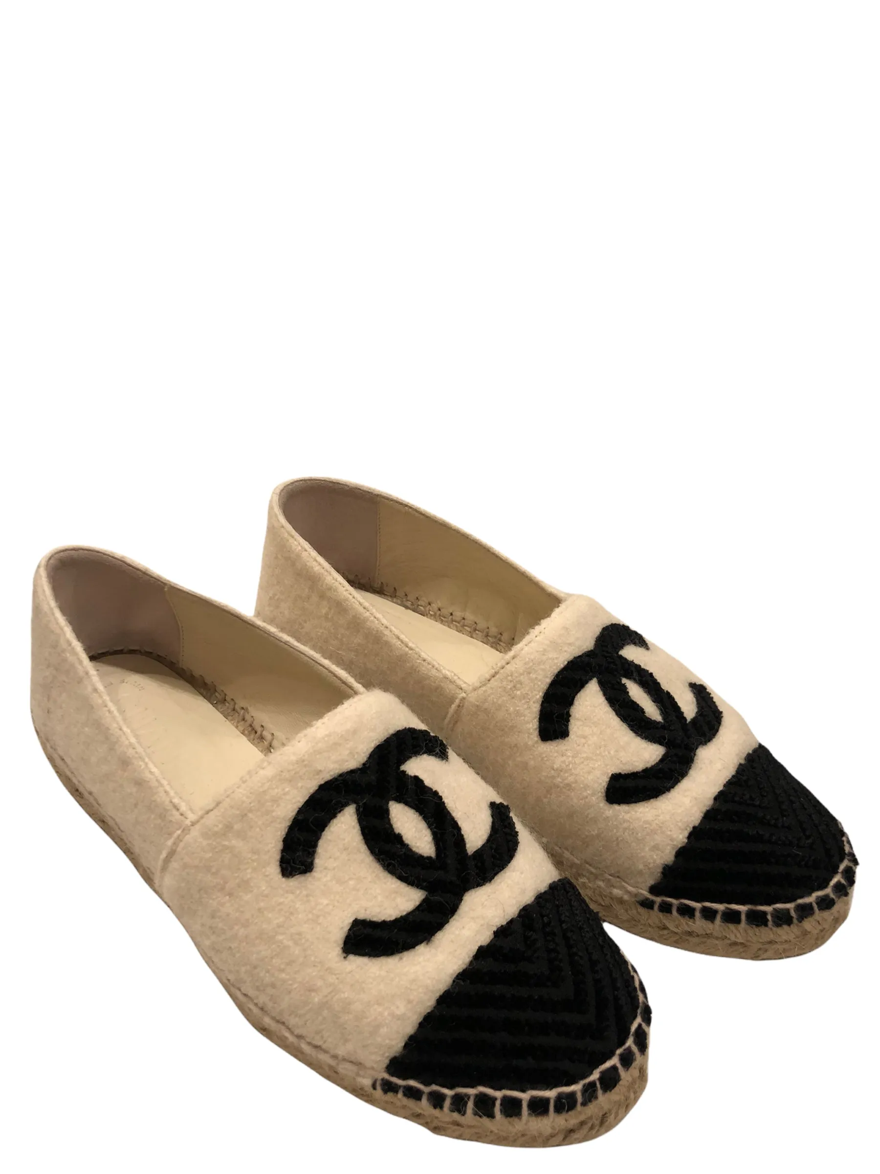 Chanel Black and White Wool Espadrilles - UK 4