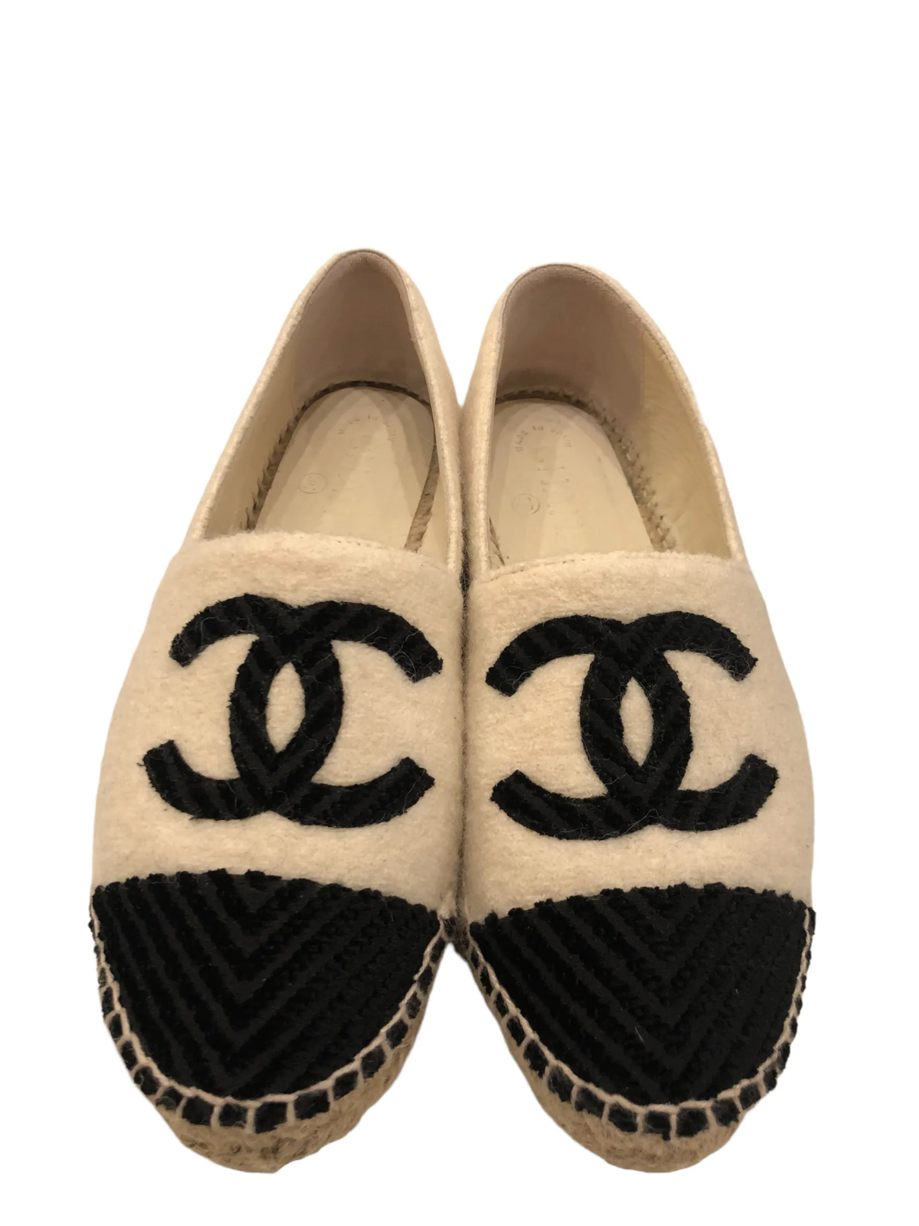 Chanel Black and White Wool Espadrilles - UK 4