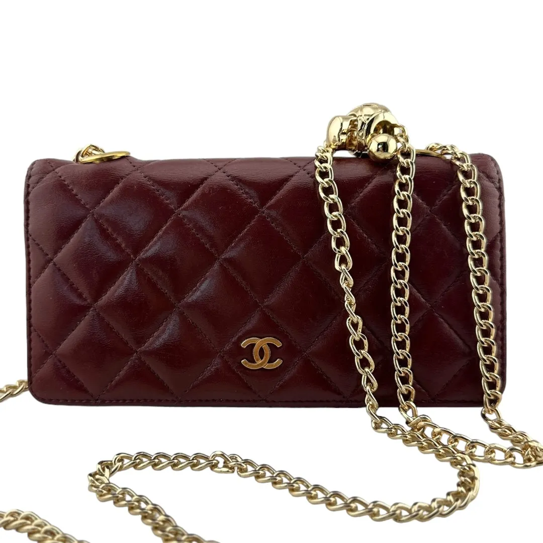 CHANEL Lambskin Bifold Wallet with Adjustable Chain