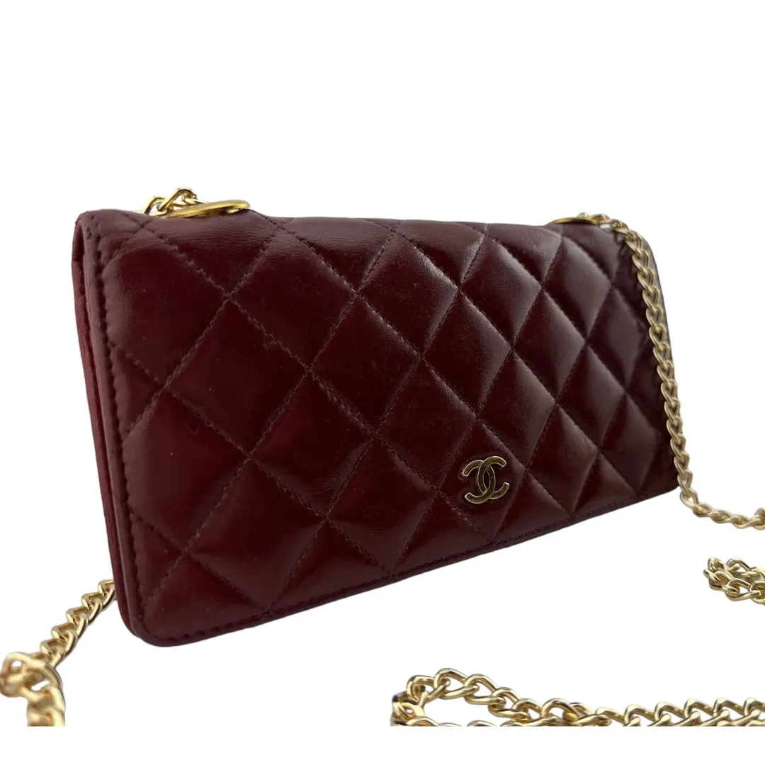 CHANEL Lambskin Bifold Wallet with Adjustable Chain