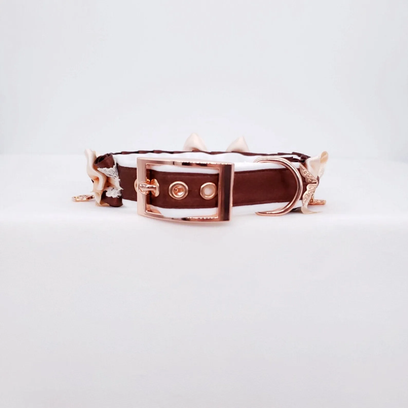 Chocolate, Cream and Rose Gold Puppy Pet Play Collar and Leash Set