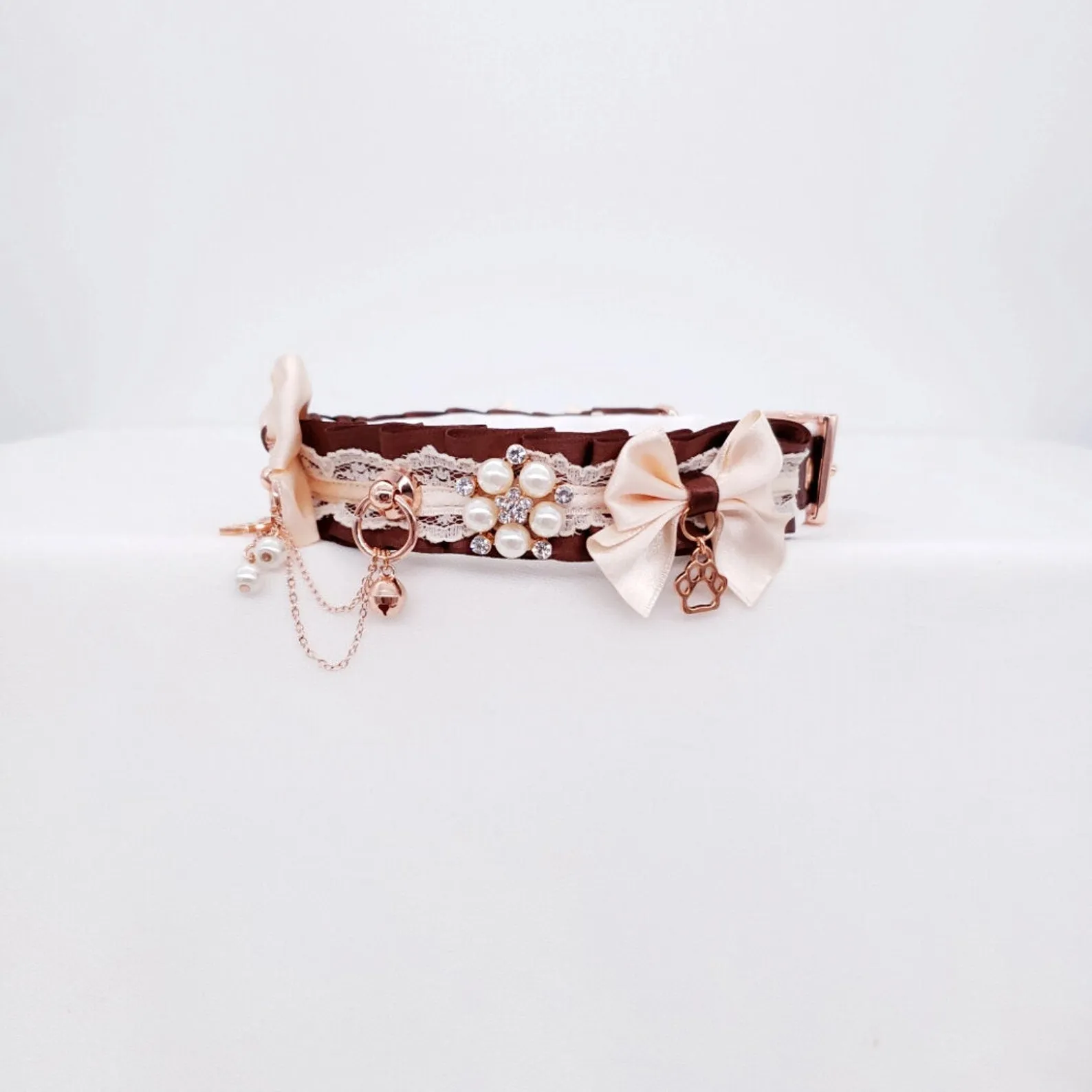 Chocolate, Cream and Rose Gold Puppy Pet Play Collar and Leash Set