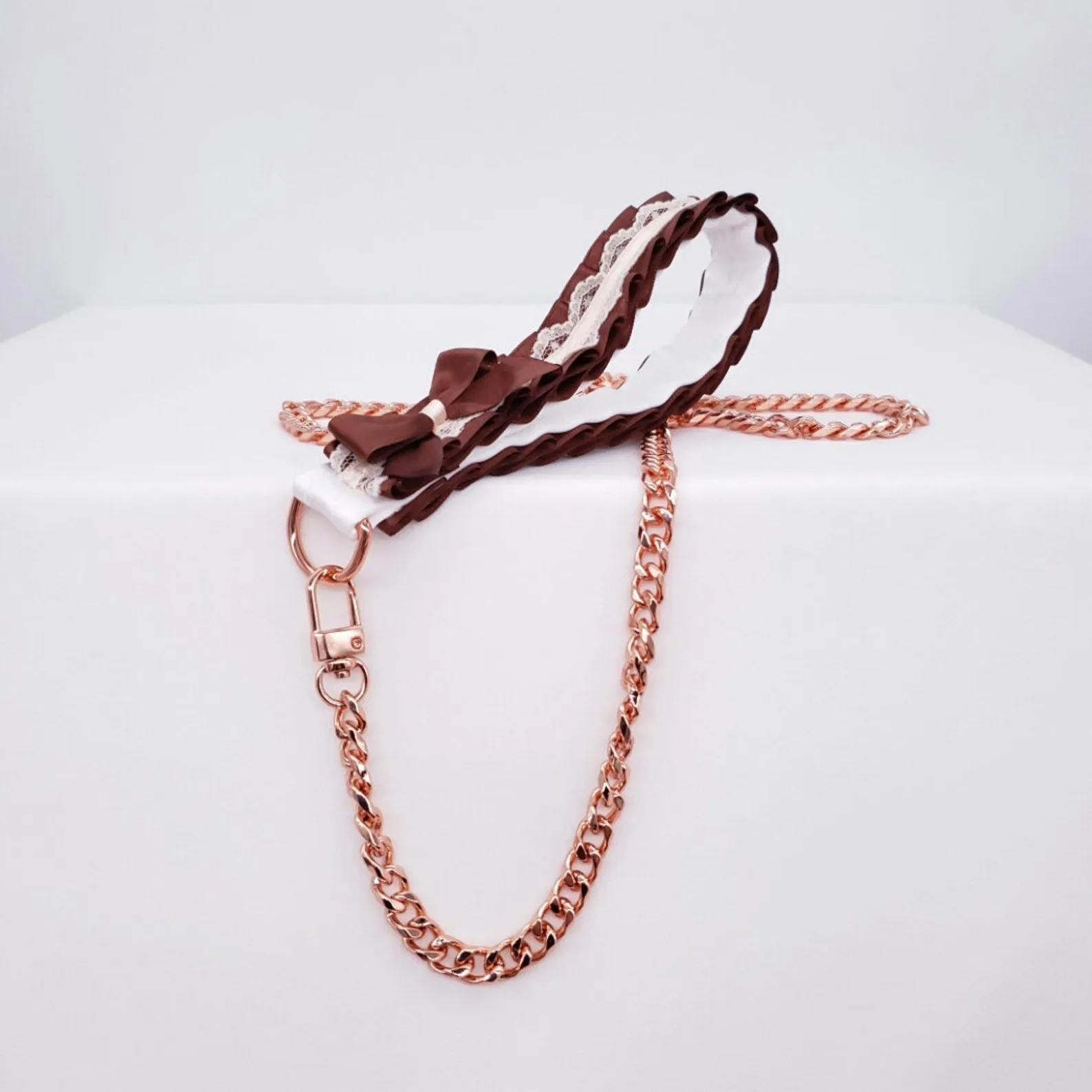 Chocolate, Cream and Rose Gold Puppy Pet Play Collar and Leash Set