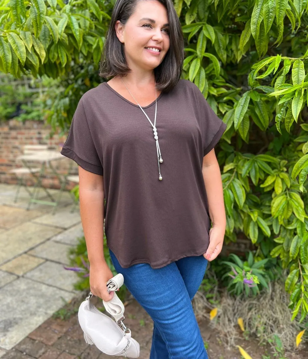 Chocolate Ribbed Necklace Top