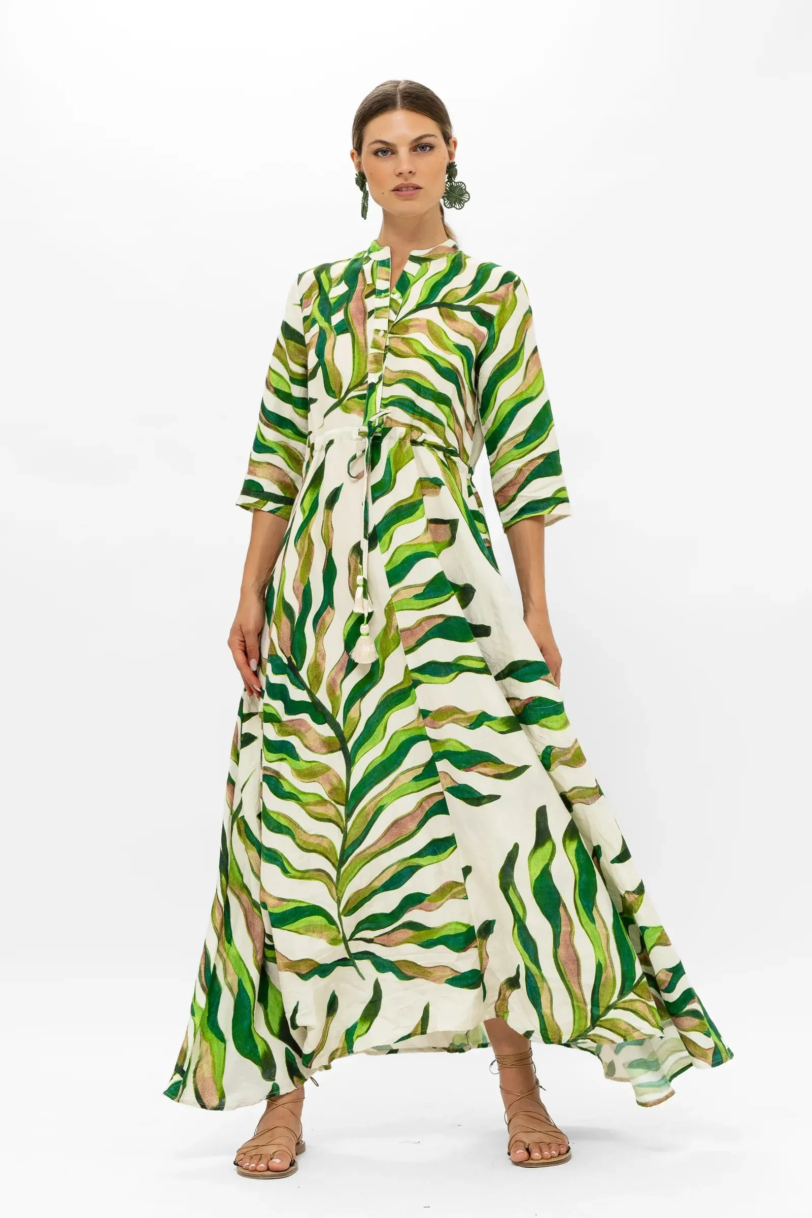 Cinched Shirt Dress Maxi Dress - Maldive Green