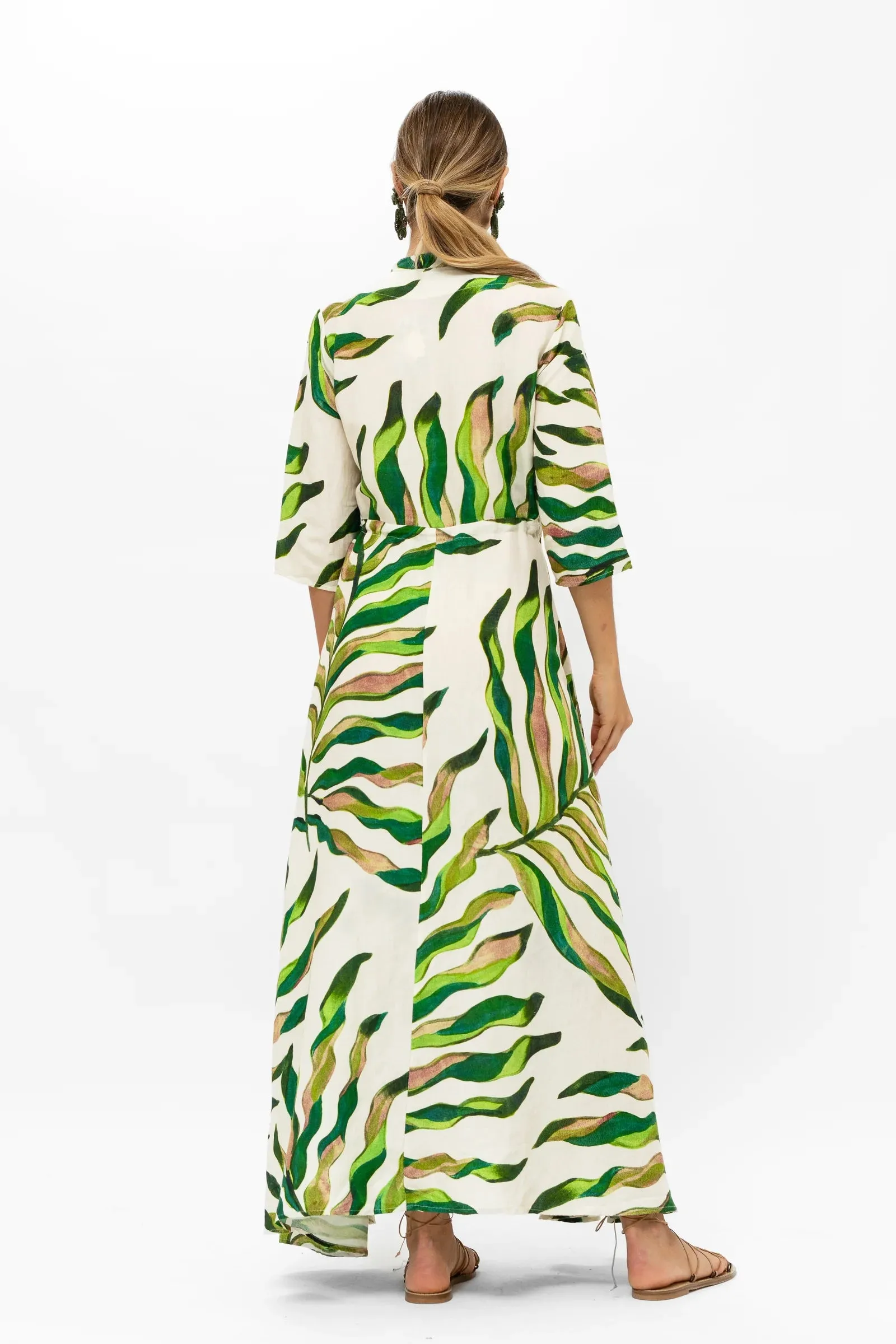 Cinched Shirt Dress Maxi Dress - Maldive Green