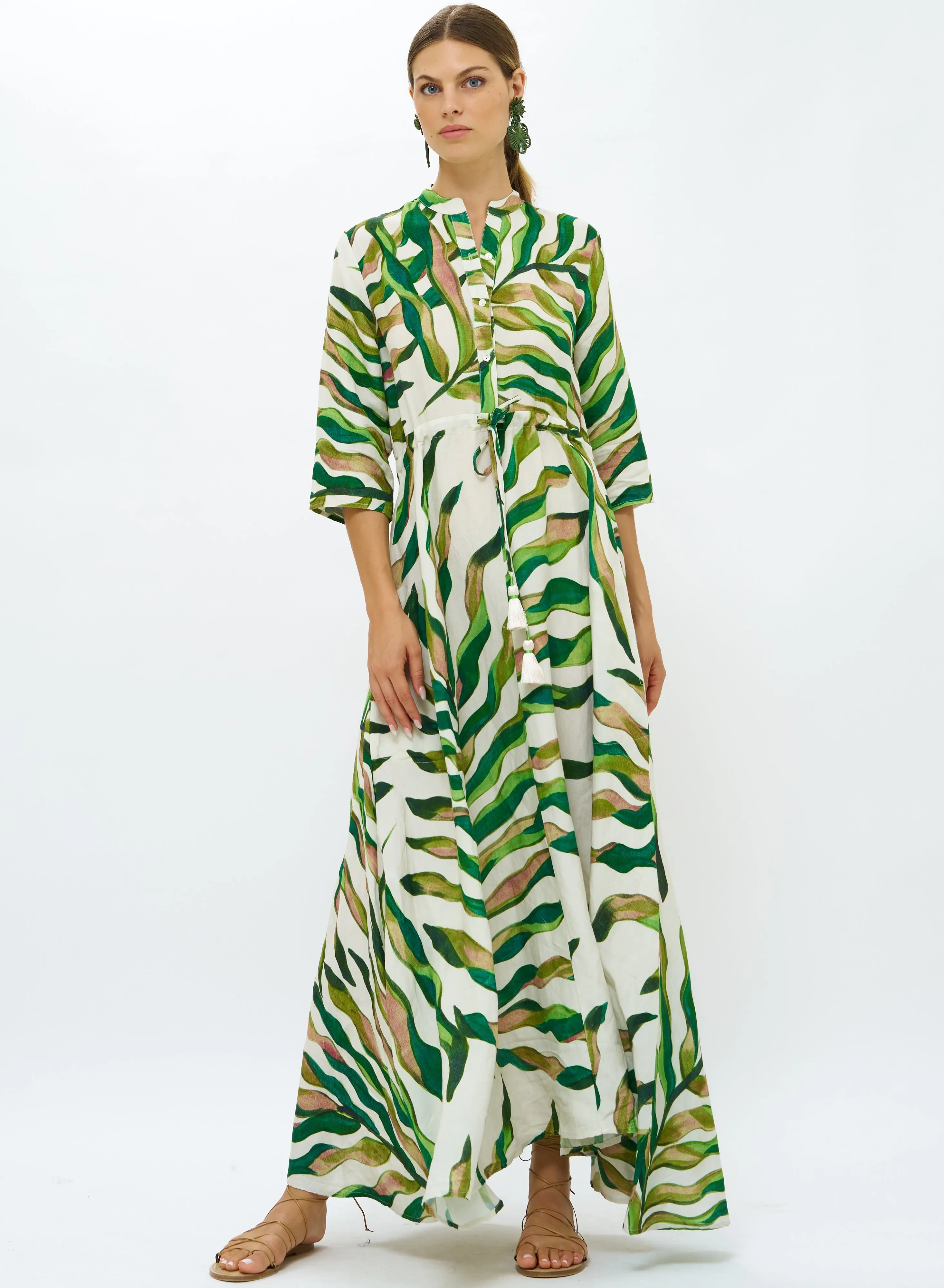 Cinched Shirt Dress Maxi Dress - Maldive Green