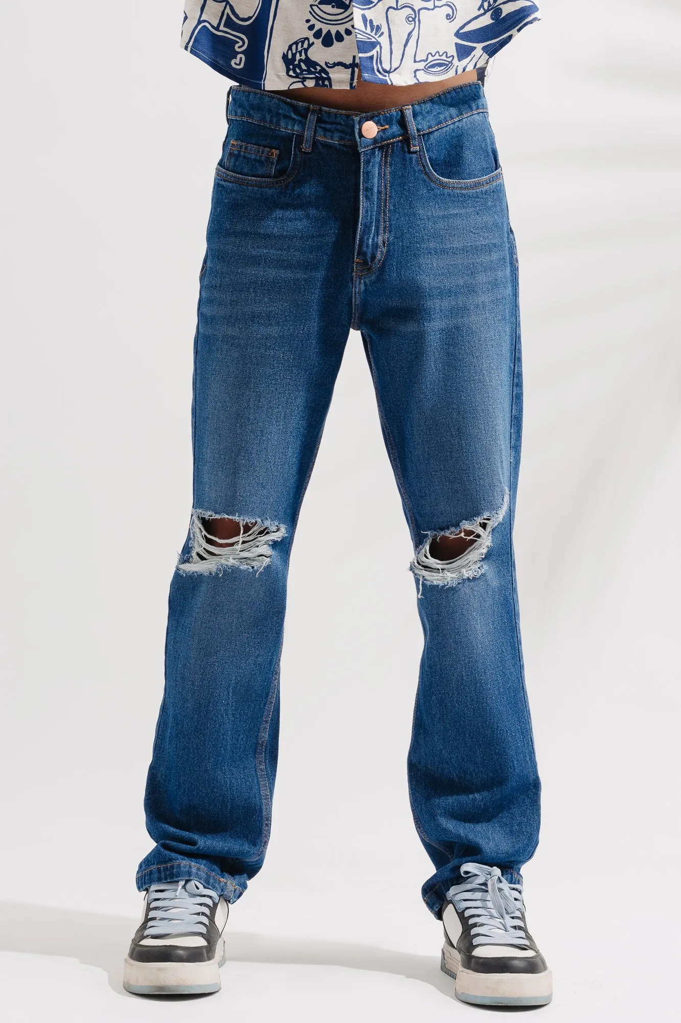 Classic Distressed Men's Wide Jeans